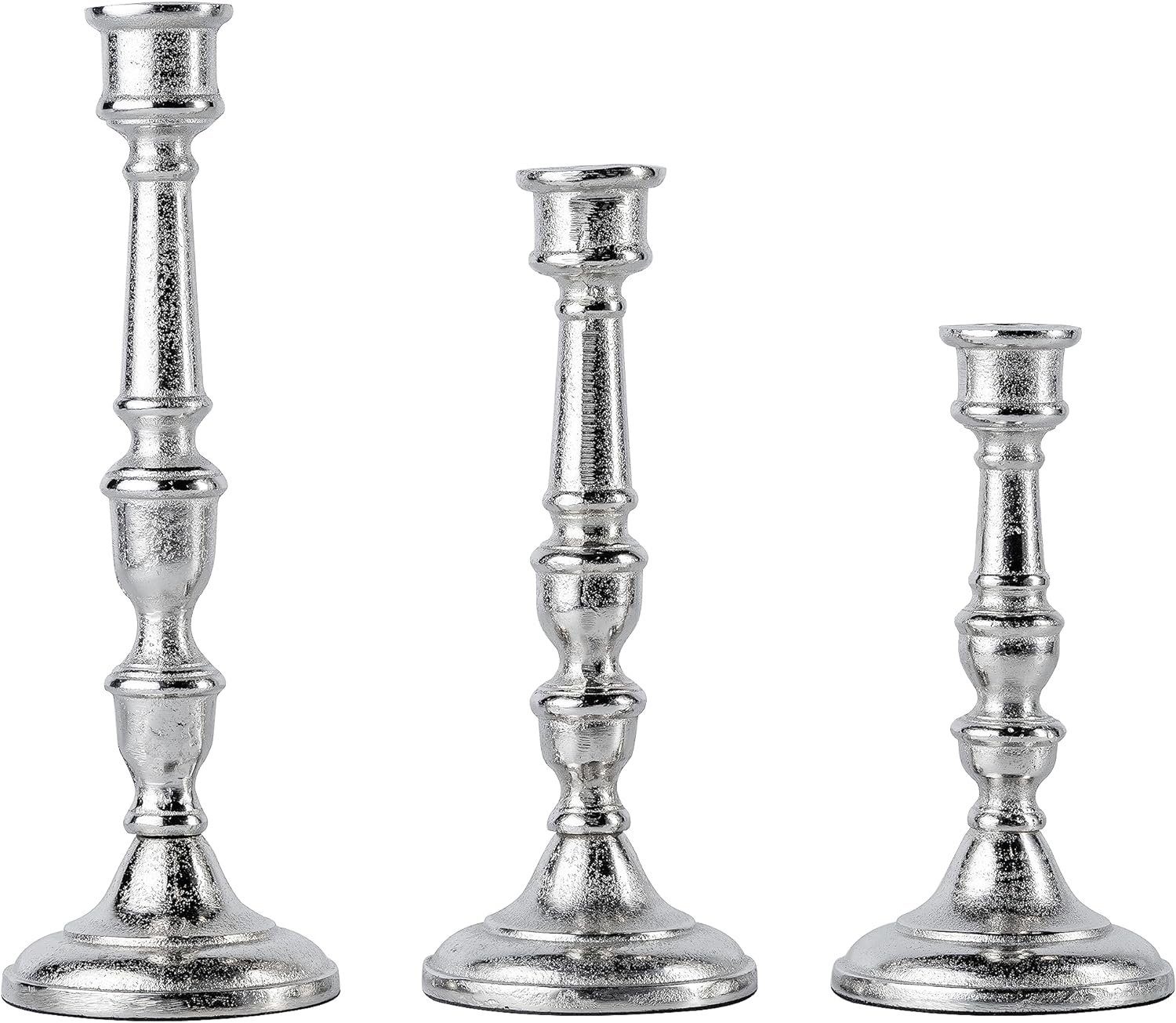 Kerzenständer 3er Set Kerzenständer Silber Deko Stabkerzen - H 21, 26 und 31 cm