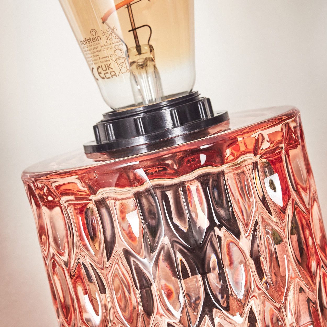 hofstein Tischleuchte Tischlampe aus Glas/Metall in Rosa/Schwarz, ohne Leuchtmittel, Glasschirm (11cm), An/-Auschalter am Kabel, 1x E27, ohne Leuchtmittel