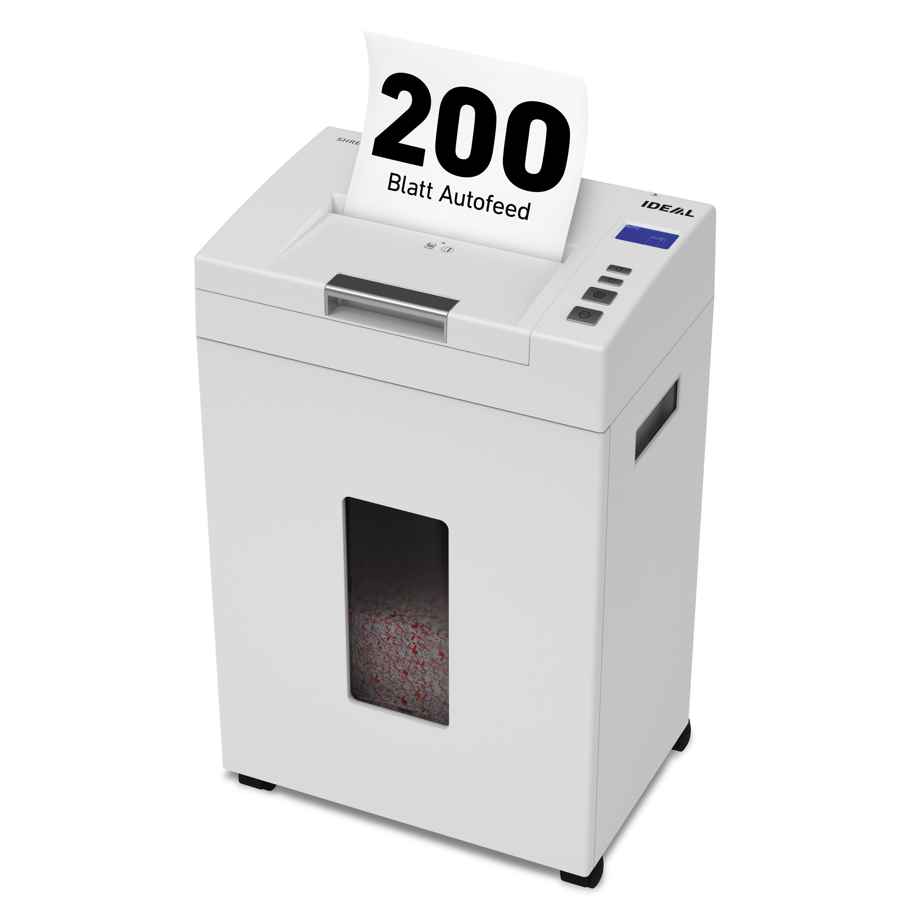 IDEAL Aktenvernichter IDEAL SHREDCAT Autofeed 8292 CC,4 x 10 mm Partikelschnitt, Sicherheitsstufe P-4, 200 Blatt Autofeed, 26 l Volumen, DSGVO-sicher
