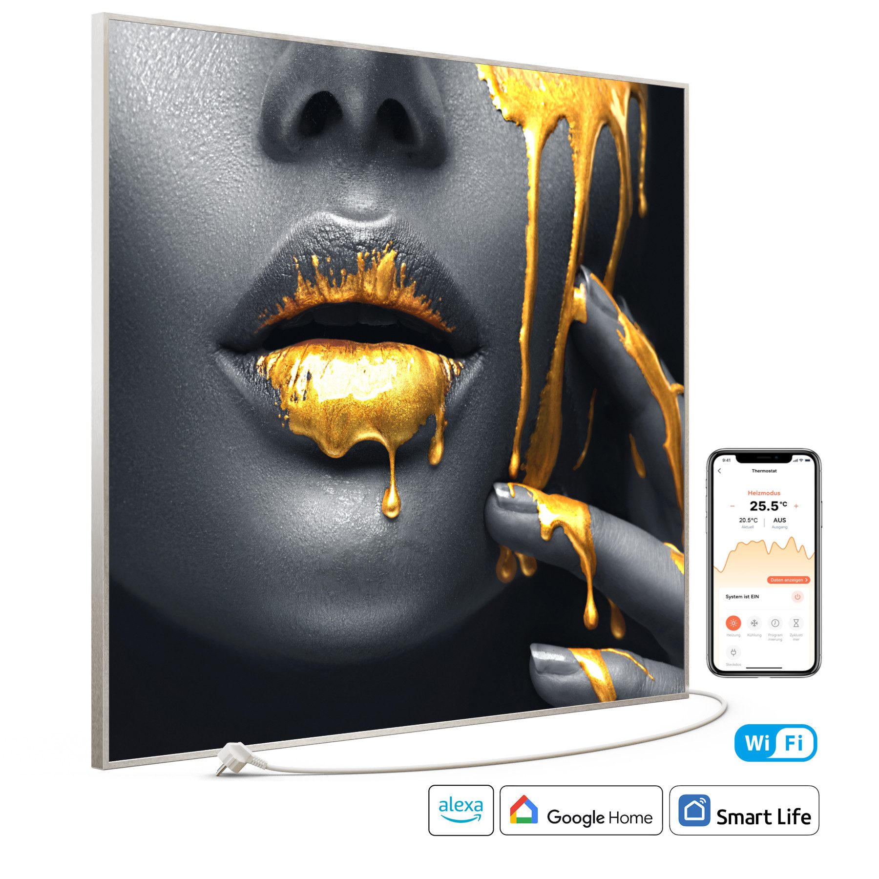 STEINFELD Heizsysteme Infrarotheizung Bild 1200W, 114x100cm, Made in Germany, 7 Jahre Garantie, mit Thermostat, Silber