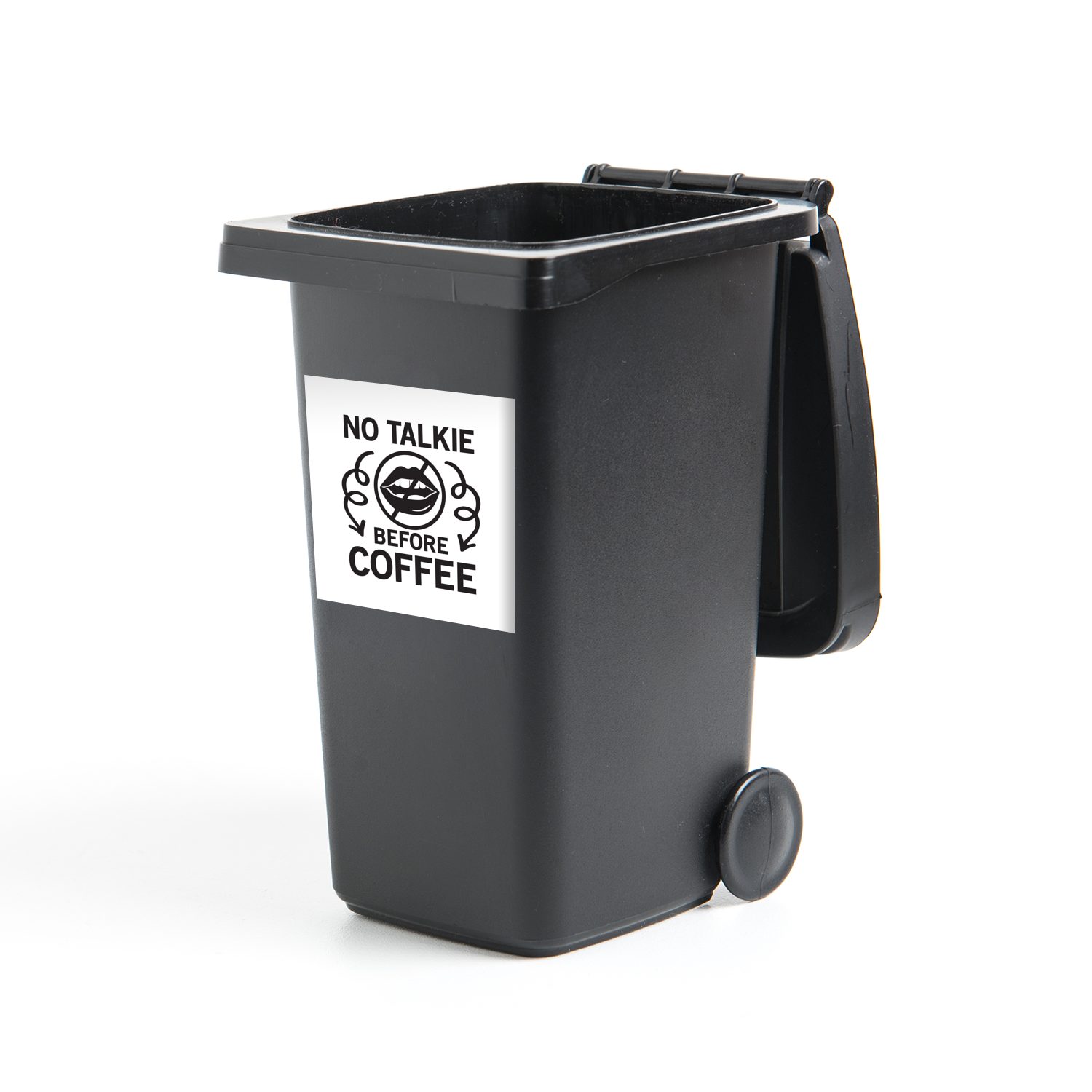 Container, Kaffee - Zitate Sticker, Gespräch Sprichwörter Kein Mülleimer-aufkleber, Abfalbehälter St), vor MuchoWow Mülltonne, (1 Kaffee - Wandsticker dem -