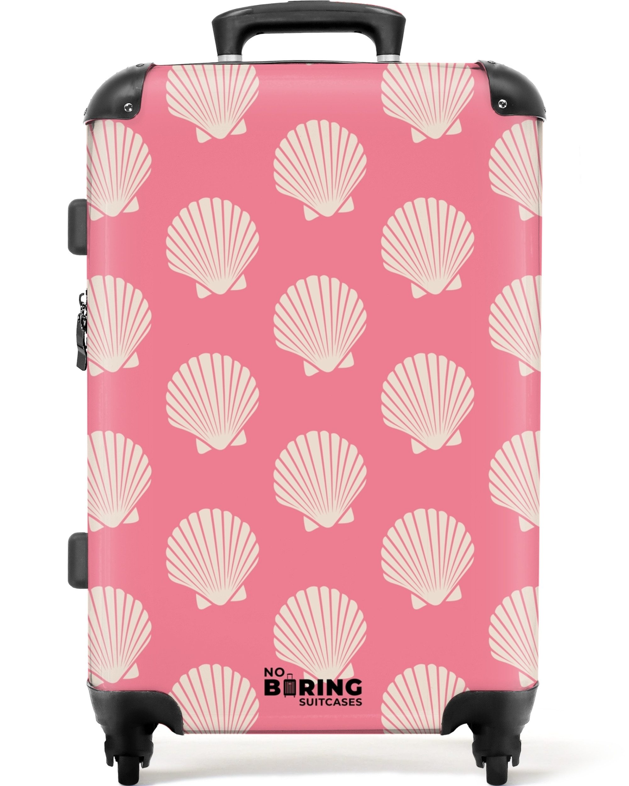 NoBoringSuitcases.com© Hartschalen-Trolley Rosa mit beigen Muscheln günstig online kaufen