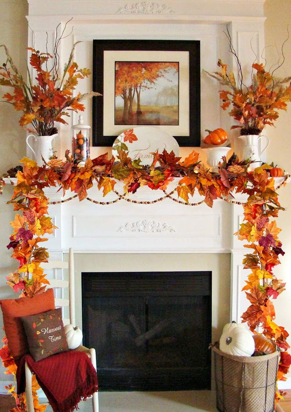 Kunstranke Herbst Girlande Ahornblätter, Ahornblatt Kürbis Herbstkranz, Coonoor, Halloween Girlande Dekorationen für Tisch Kamin Fenster Außenbereich – Bild 3 von 5