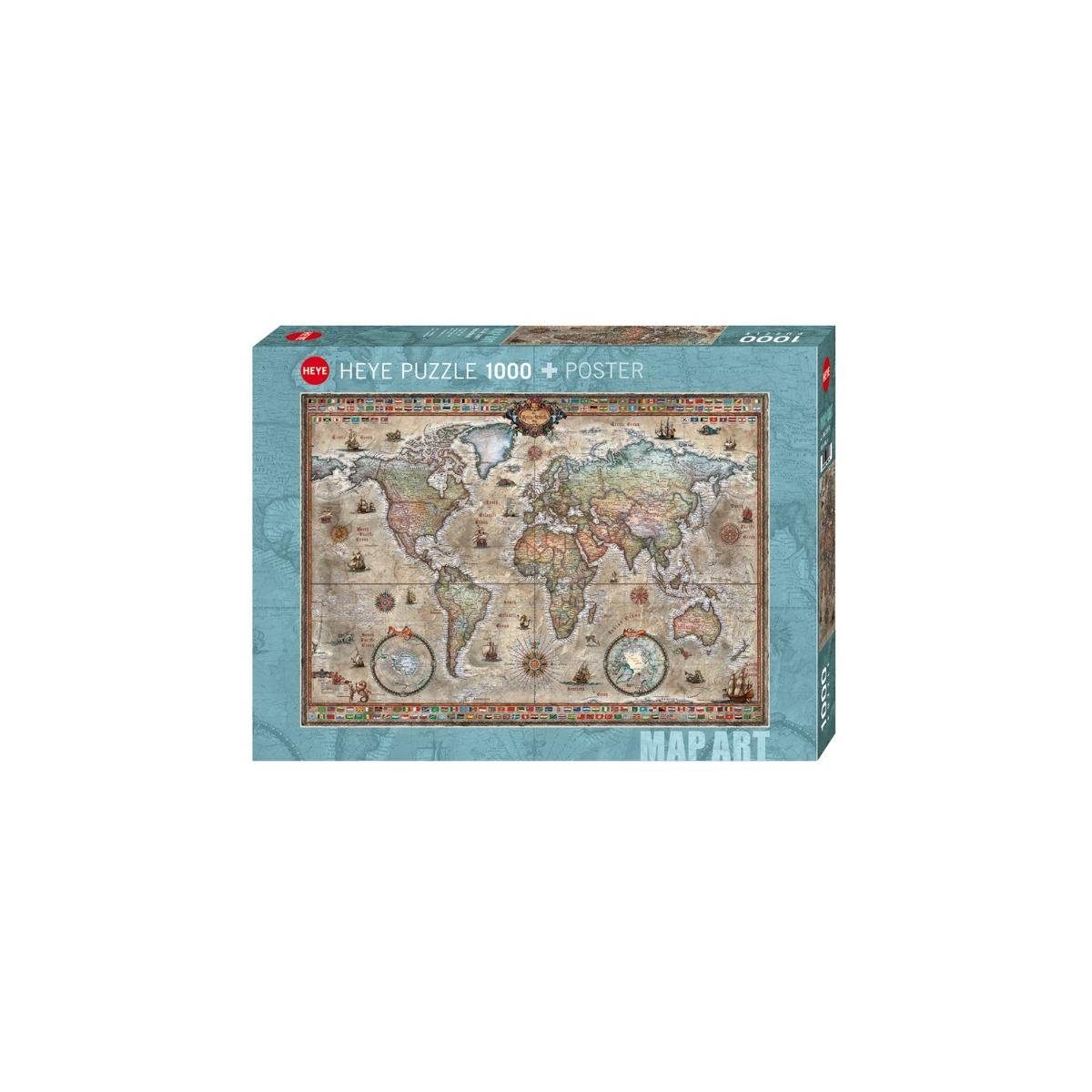 HEYE Puzzle 298715 - Retro-Welt - Landkarten-Kunst, 1000 Teile, 70.0...,  1000 Puzzleteile