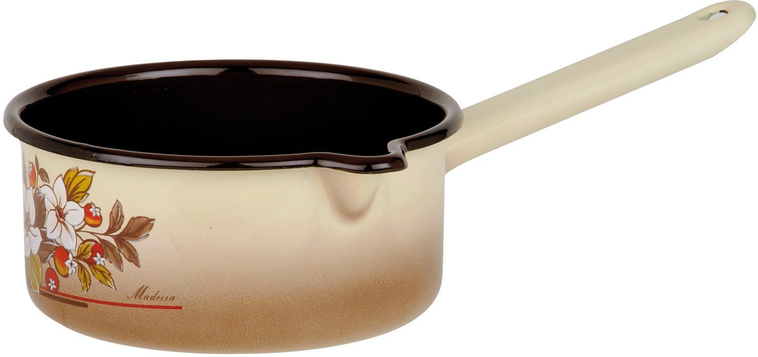 GSW Topf-Set Madeira, Stahl-Emaille (7-tlg., je 1 Kochtopf 16/20/24 cm, 1x Stielkasserolle 16 cm), ideal für Allergiker, Induktion