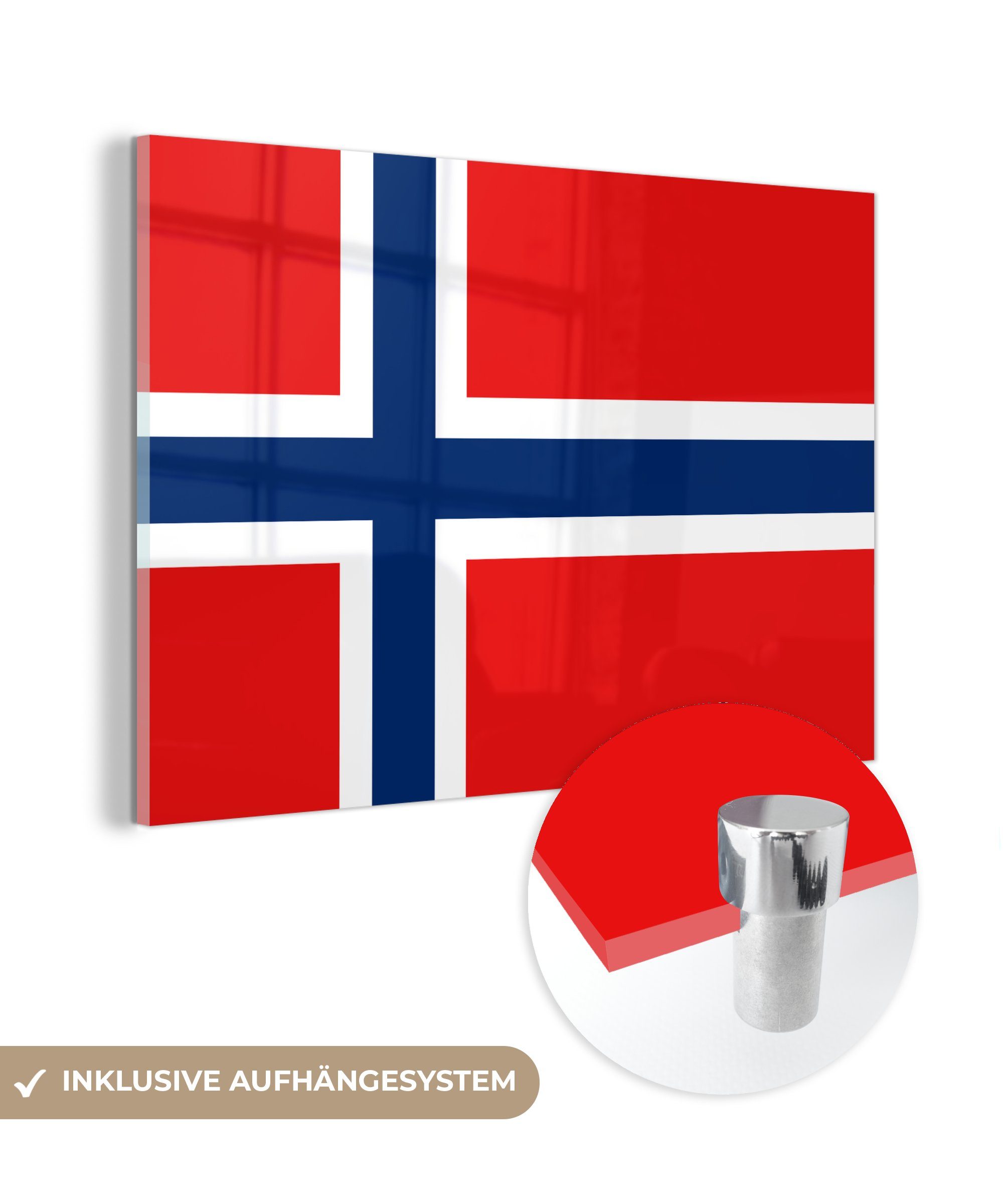 MuchoWow Acrylglasbild Bild der Flagge von Norwegen, (1 St), Acrylglasbilder Wohnzimmer & Schlafzimmer