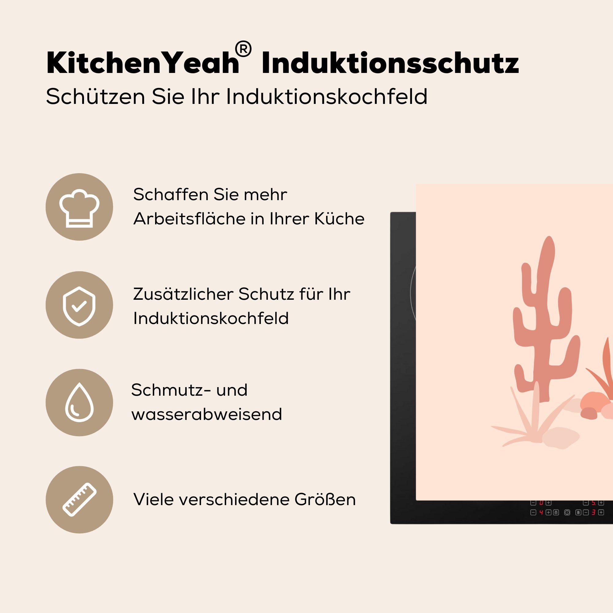 - MuchoWow cm, 78x78 Rosa für Arbeitsplatte (1 Herdblende-/Abdeckplatte - Kaktus küche Vinyl, tlg), Ceranfeldabdeckung, Abstrakt,