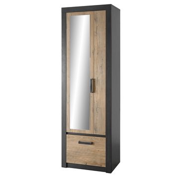 Lomadox Garderobenschrank BAKU-61 Fresco anthrazit mit Kastanienbraun 65x200x42 cm