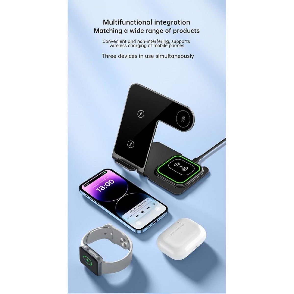 Watch, Grau Smartphone, 3in1 kabellose Ladestation VEGER Akku-Ladestation Airpods Apple