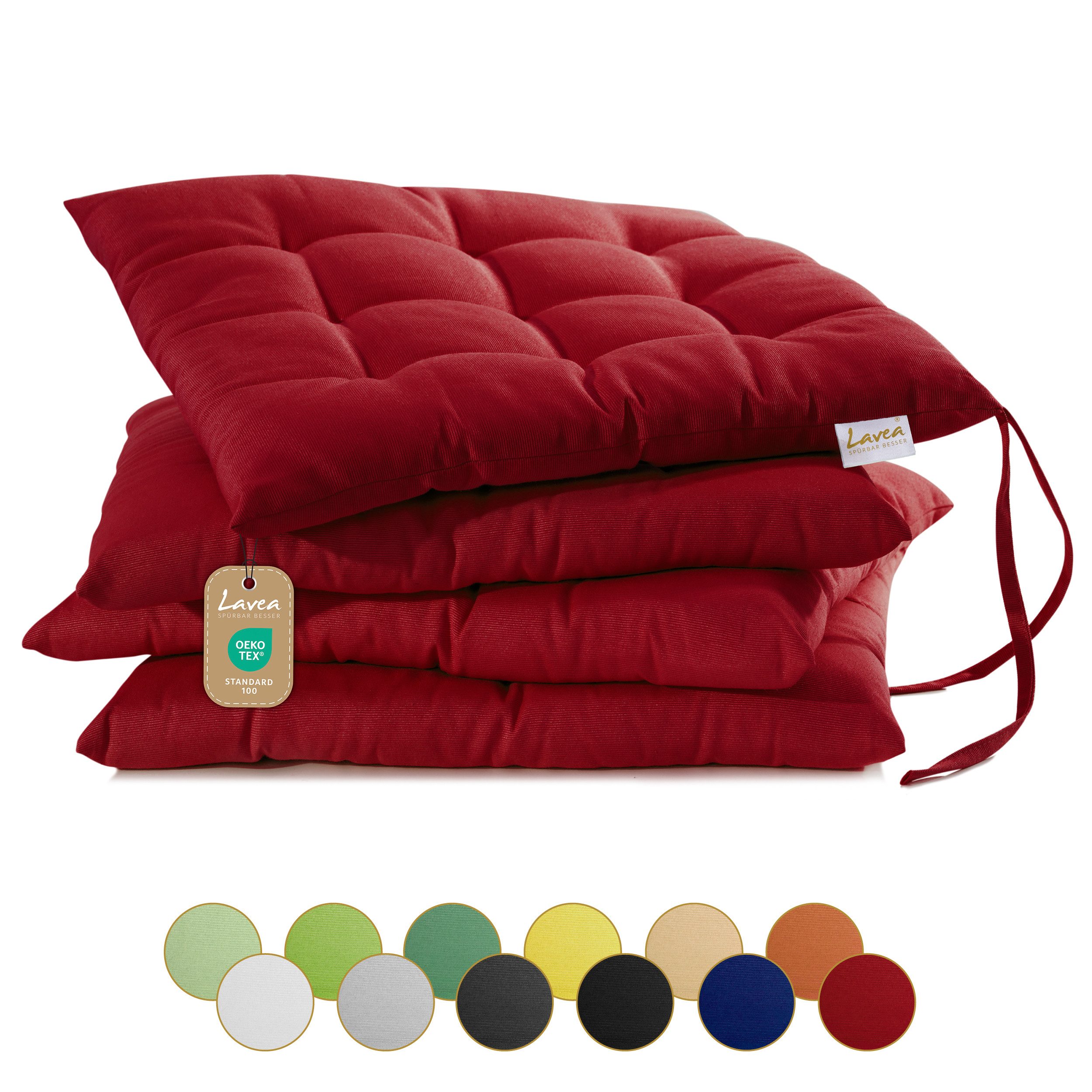 Lavea Stuhlkissen MONACO, Sitzkissen 4er Set – 40x40 cm, mit Stoffbändern, günstig online kaufen