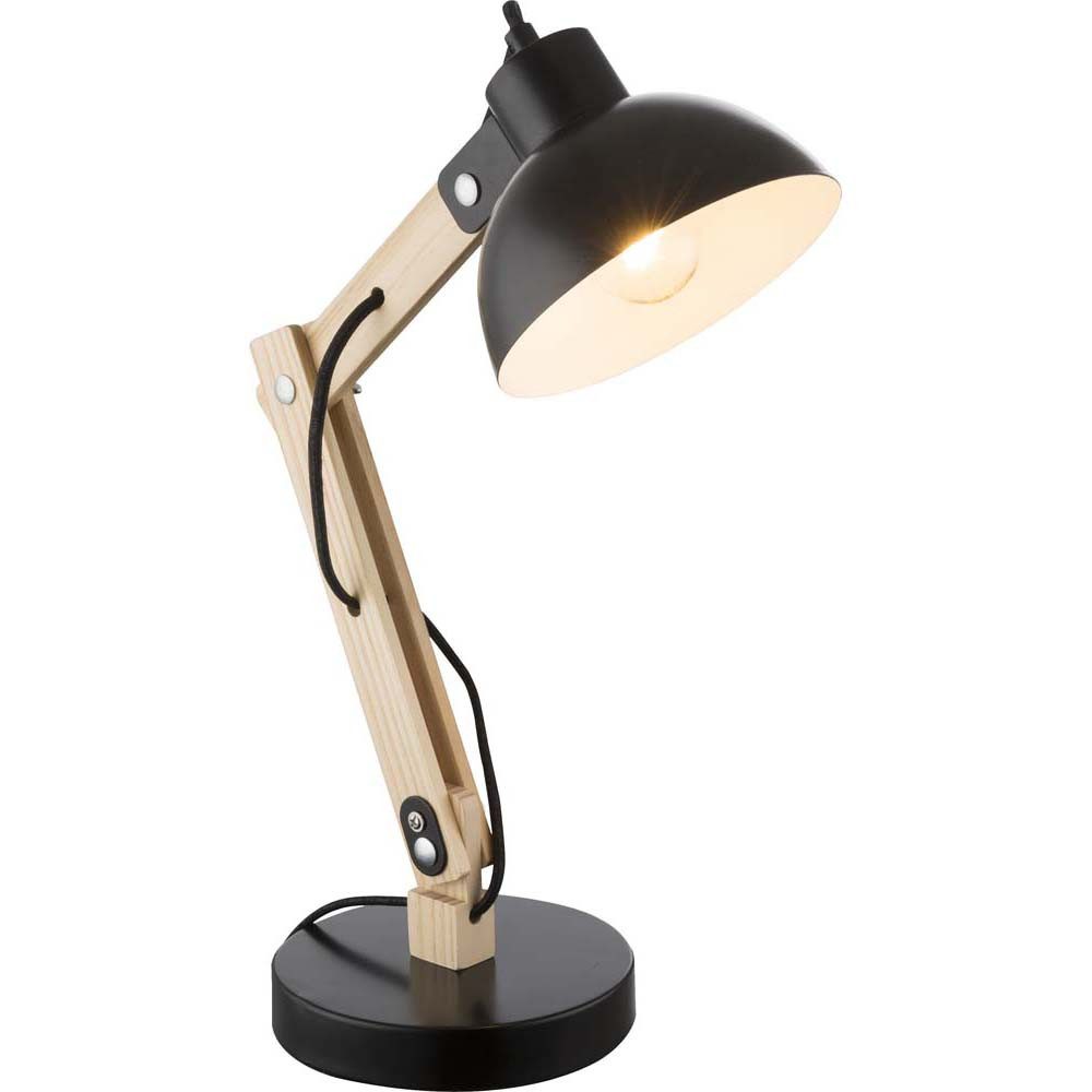 GLOBO LIGHTING Schreibtischlampe, Leuchtmittel nicht inklusive, Schreib Tisch Lampe Holz Hell Metall Schwarz Leuchte Spot Beweglich