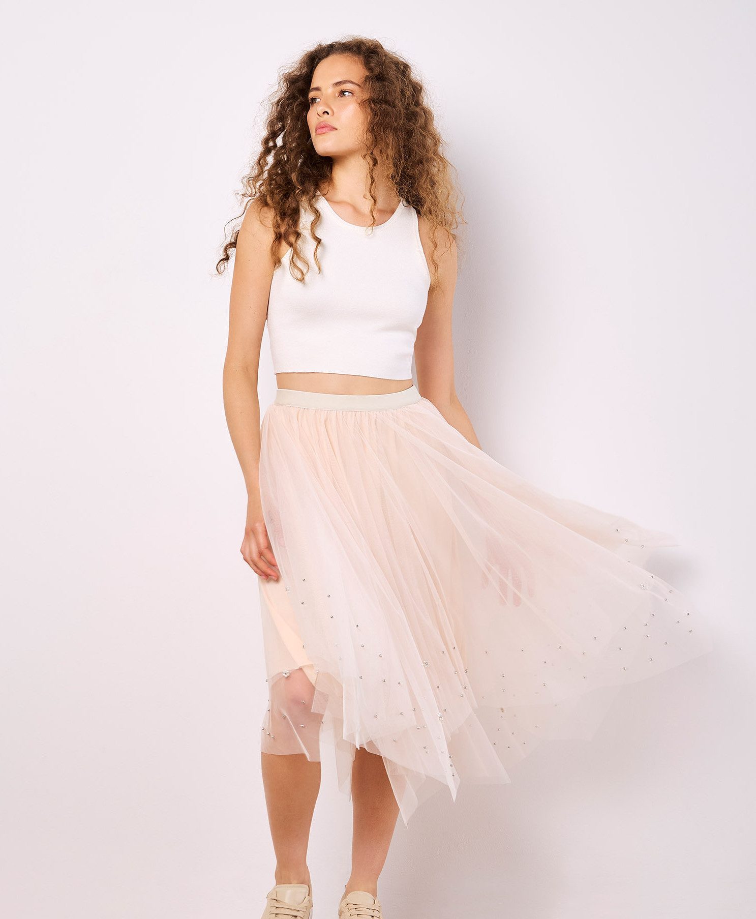 Apricot Midirock Tüllrock mit Perlen günstig online kaufen