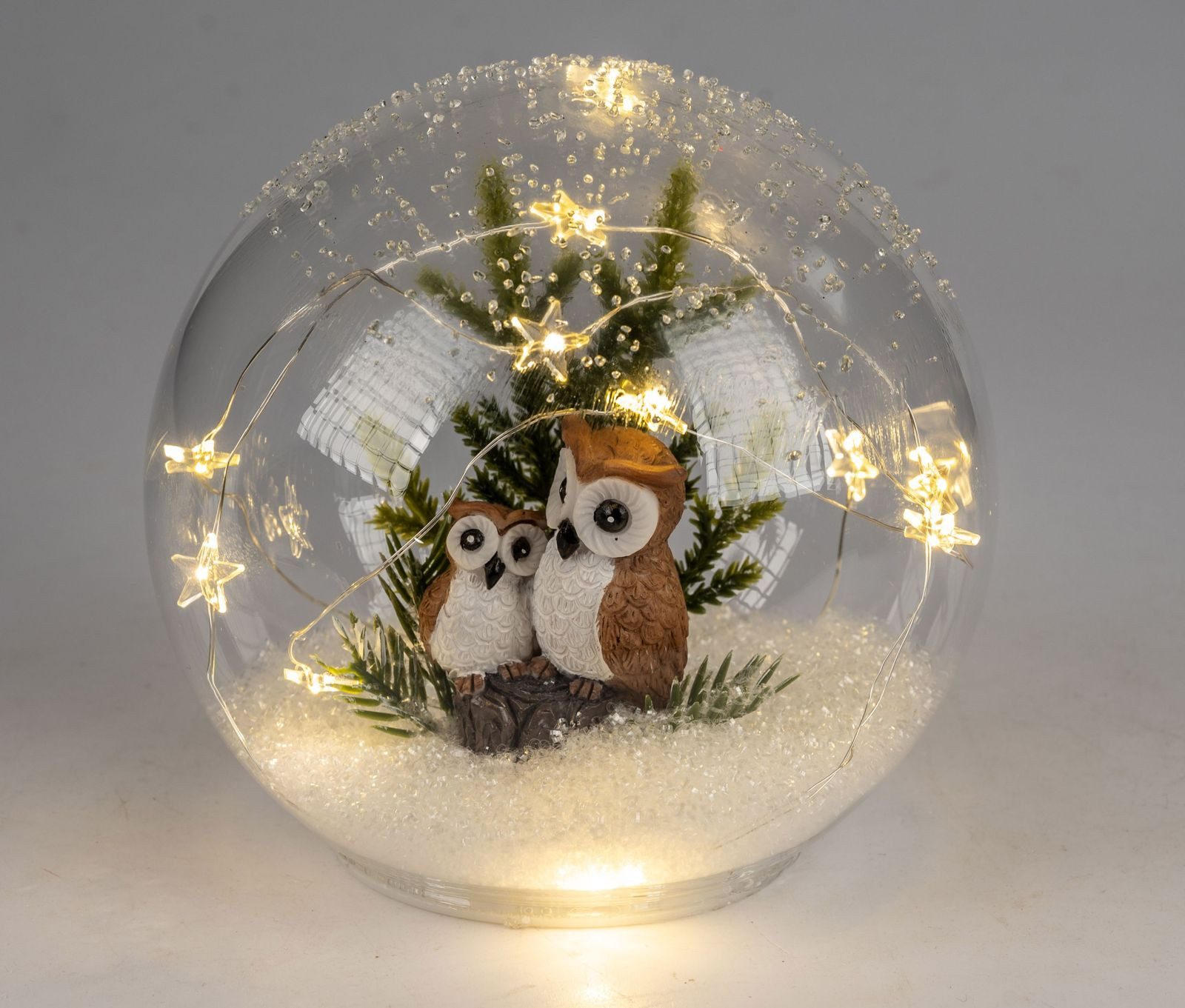 formano LED Dekolicht LED Dekokugel Eulenpaar 15 cm mit 6/18h-Timer Weihnachtsdeko, LED fest integriert