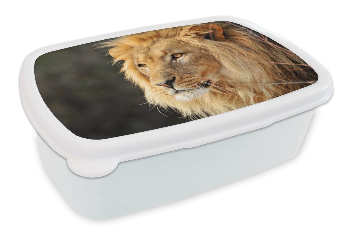 MuchoWow Lunchbox Leo - Profil - Jagen, Kunststoff, (2-tlg), Brotbox für Kinder und Erwachsene, Brotdose, für Jungs und Mädchen weiß