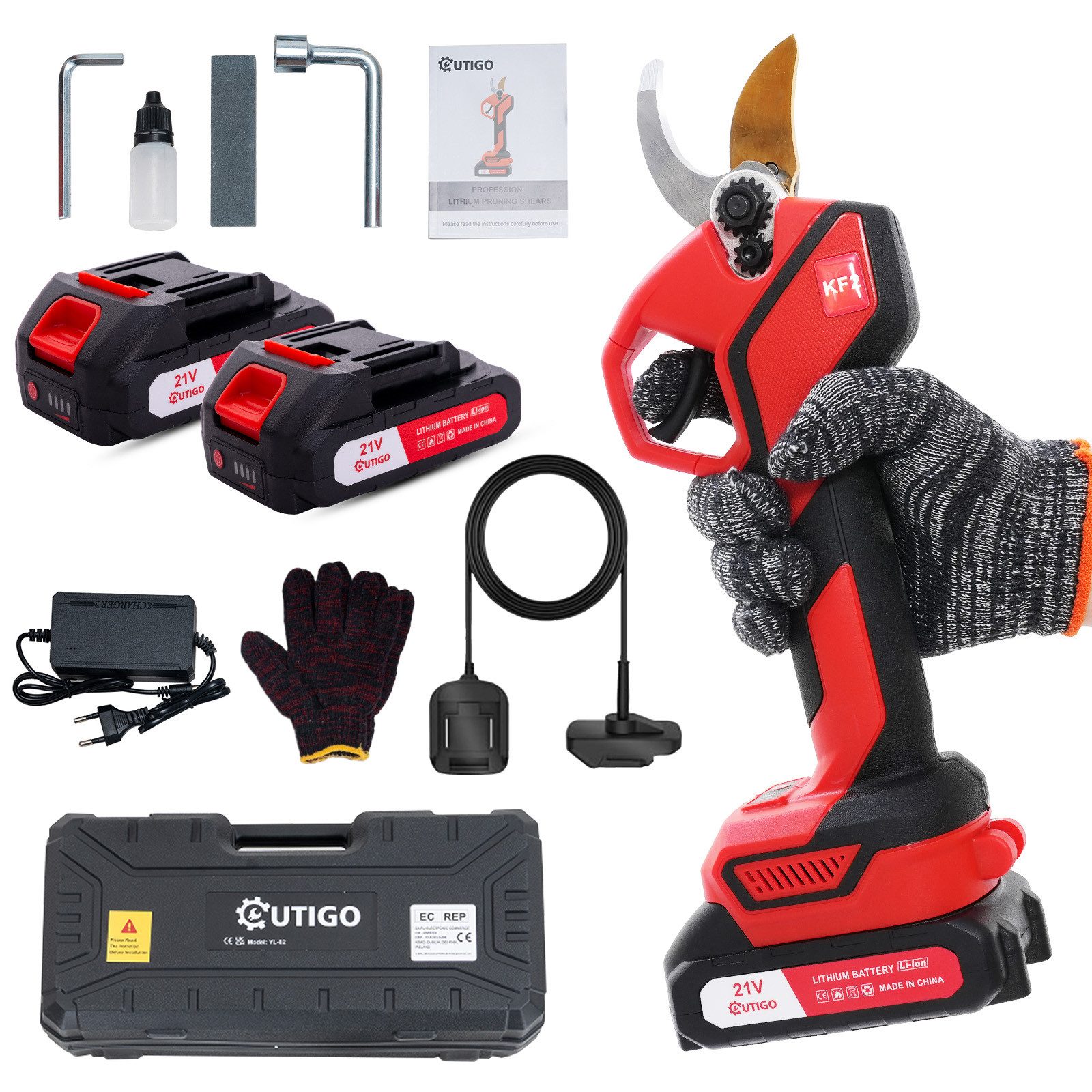 OUTIGO Akku-Astschere, Elektrische Gartenschere, Akku Grtenschere, (2x3000mAh Lithium-Wiederaufladbar, Akku 2-3 Arbeitsstunden), 25mm Astschere, Rebschere, Baumschere, Rosenschere