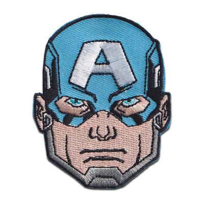 MARVEL Aufnäher Bügelbild, Aufbügler, Applikationen, Patches, Flicken, zum aufbügeln, Polyester, Avengers Captain America Kopf - Größe: 7 x 5,3 cm