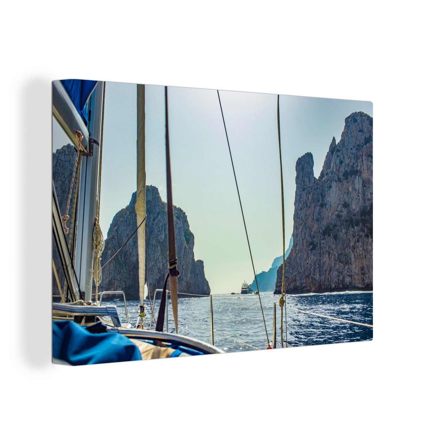 OneMillionCanvasses® Leinwandbild Foto vom Segelboot aus von der Küste von Capri in Italien, (1 St), Wandbild Leinwandbilder, Aufhängefertig, Wanddeko, 30x20 cm | Leinwandbilder