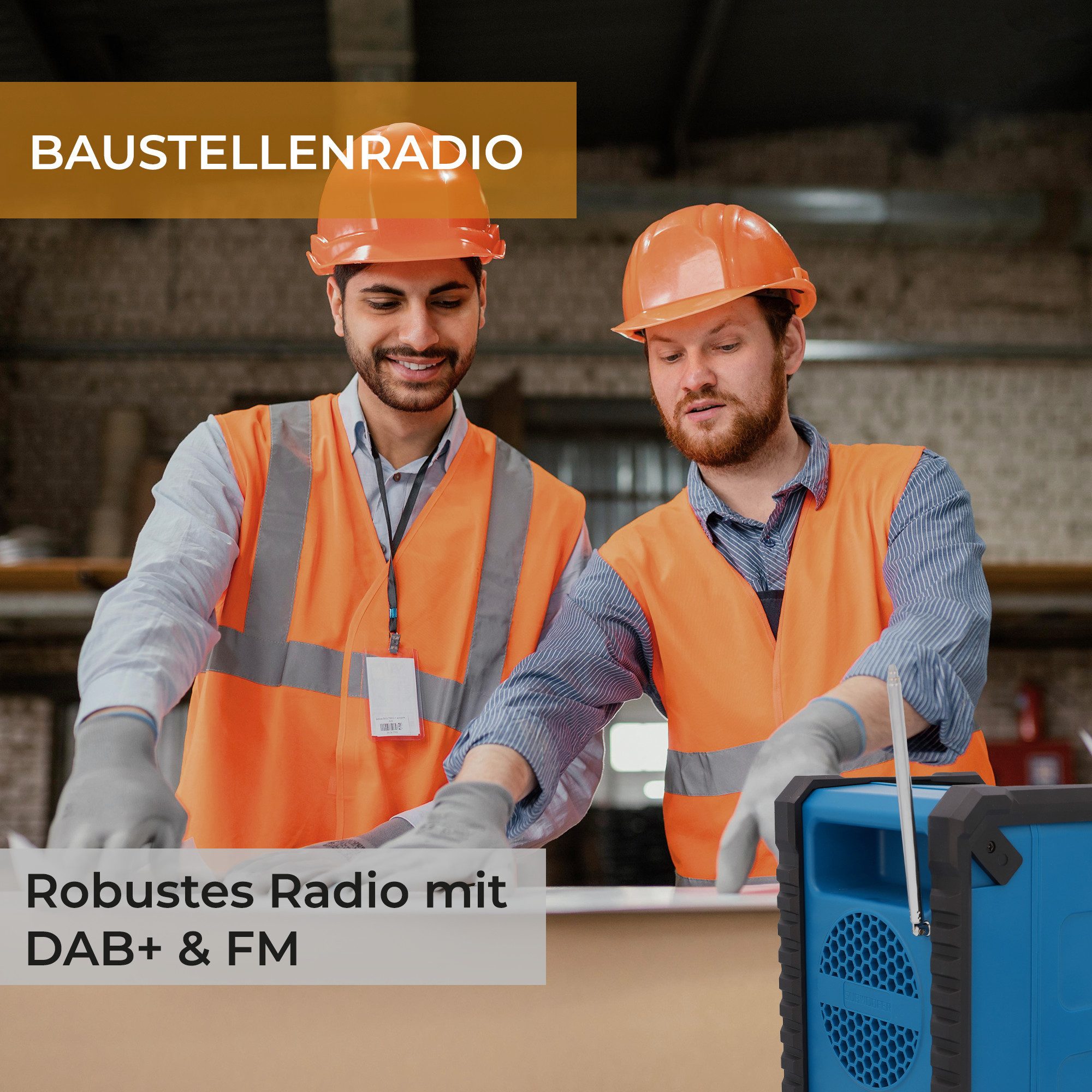 Denver WRD-60 Baustellenradio (DAB+, FM, 10 W, Spritzwasserschutz (IP54), integrierter Akku 2000 mAh (10 h Laufzeit)