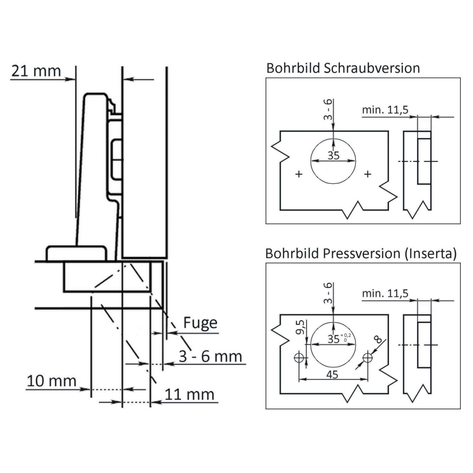 blum Möbelbeschlag CLIP Scharnier 107° Eckanschlag 75T1580 mit Linearplatte (10 St) – Bild 5 von 5