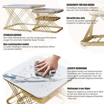 FUROKOY Couchtisch Couchtisch (2er Set) Mamor-Tischplatte Satztisch mit Metallrahmen, Couchtische aus Schiefer und X-Form Metallbeinen, Minimalistisch Design