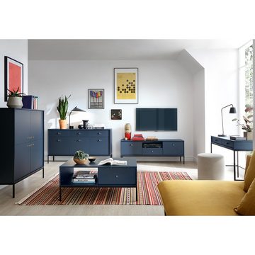 Lomadox Couchtisch MALAGA-160, in marineblau, Fußgestell schwarz, goldene Griffe