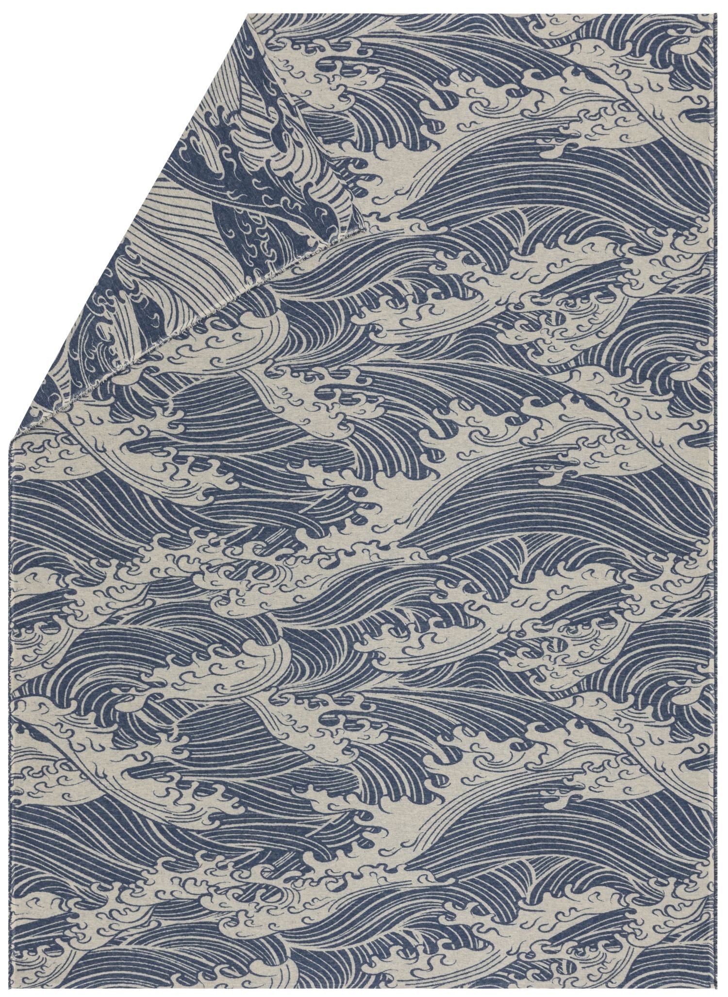 Wohndecke Leinenmix Alba 'Make Waves' 140 x 200 cm Marine - Blau, DAVID FUSSENEGGER