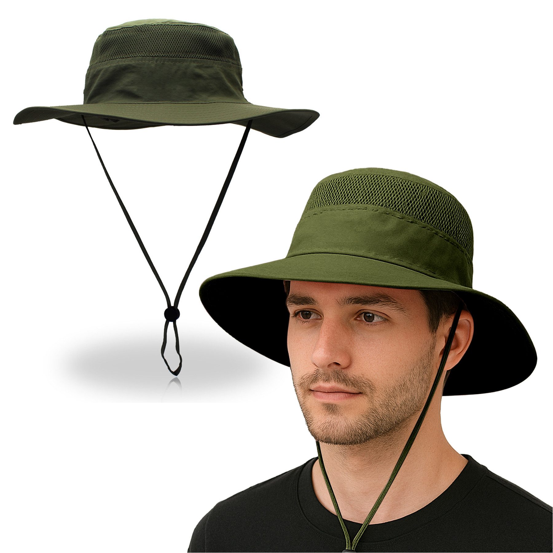 Mutig Sonnenhut UPF 50 Летние шляпы mit breiter Krempe, Sommer-Mesh,UV-Schutz,Safari-Hut (mit Kinnriemen, wasserdicht und atmungsaktiv Breiter Krempe Outdoor, Sonnenhut, Herren, Damen, Gartenhut zum Angeln, Wandern, Boonie-Hüte) für Outdoor-Abenteuer, Wandern, Angeln, Safari, leicht verstaubar