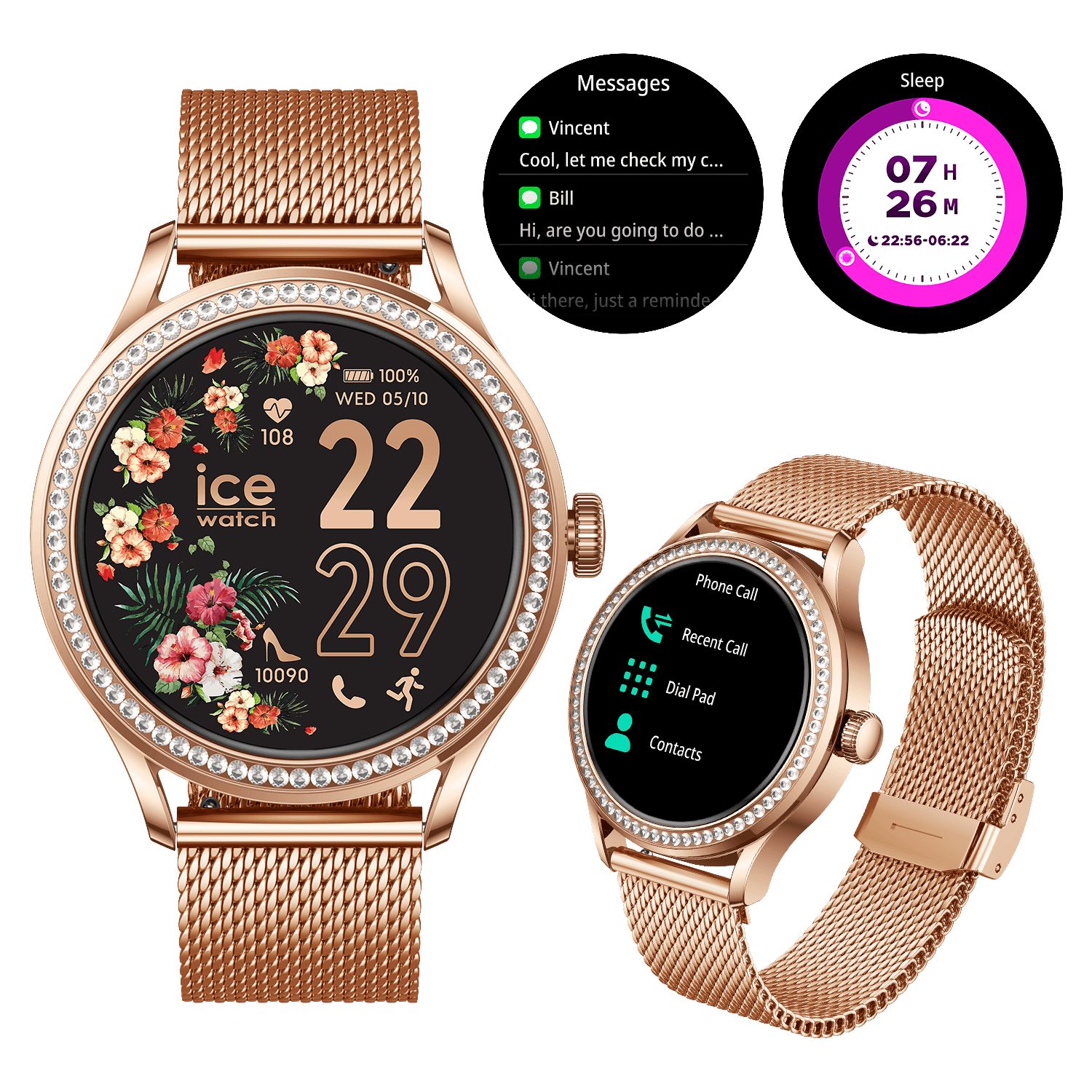 ice-watch Smartwatch, Armbanduhr, Damenuhr, Edelstahlarmband, Bluetooth, digital