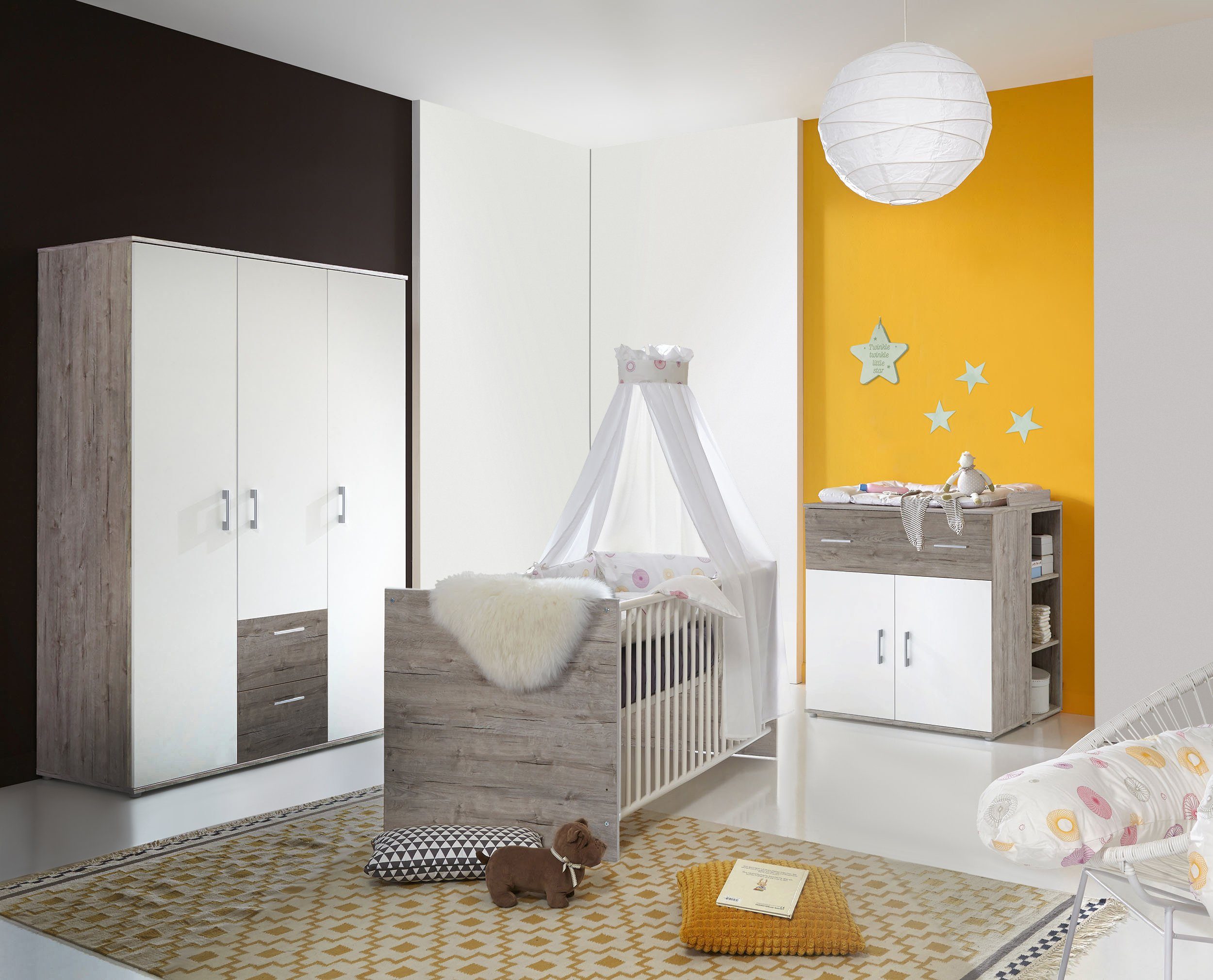 arthur berndt Babyzimmer-Komplettset Franzi, (Set, 4-St., Kinderbett, Regal, Schrank, Wickelkommode), Made in Germany; mit Kinderbett, Regal, Schrank und Wickelkommode | Komplett-Babyzimmer