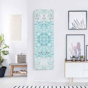 Bilderdepot24 Garderobenpaneel türkis Kunst Muster Spirituell Mandala Aquarell Ornament türkis (ausgefallenes Flur Wandpaneel mit Garderobenhaken Kleiderhaken hängend), moderne Wandgarderobe - Flurgarderobe im schmalen Hakenpaneel Design