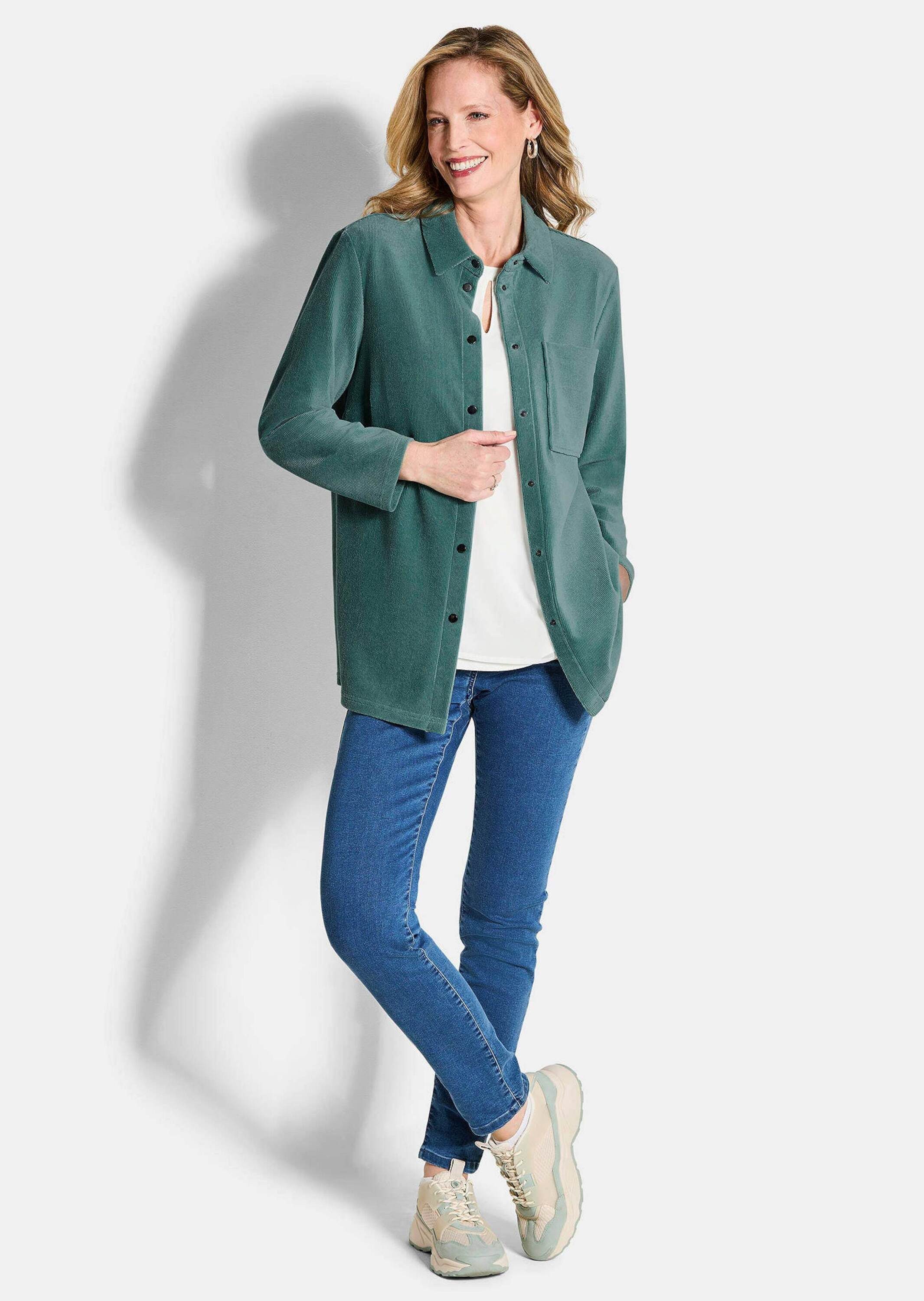 GOLDNER Outdoorjacke Kurzgröße: Weiche Hemdbluse mit Stretchkomfort Baumwollhemd mit Hemdkragen, Brusttasche, Knopfleiste, lange Ärmel