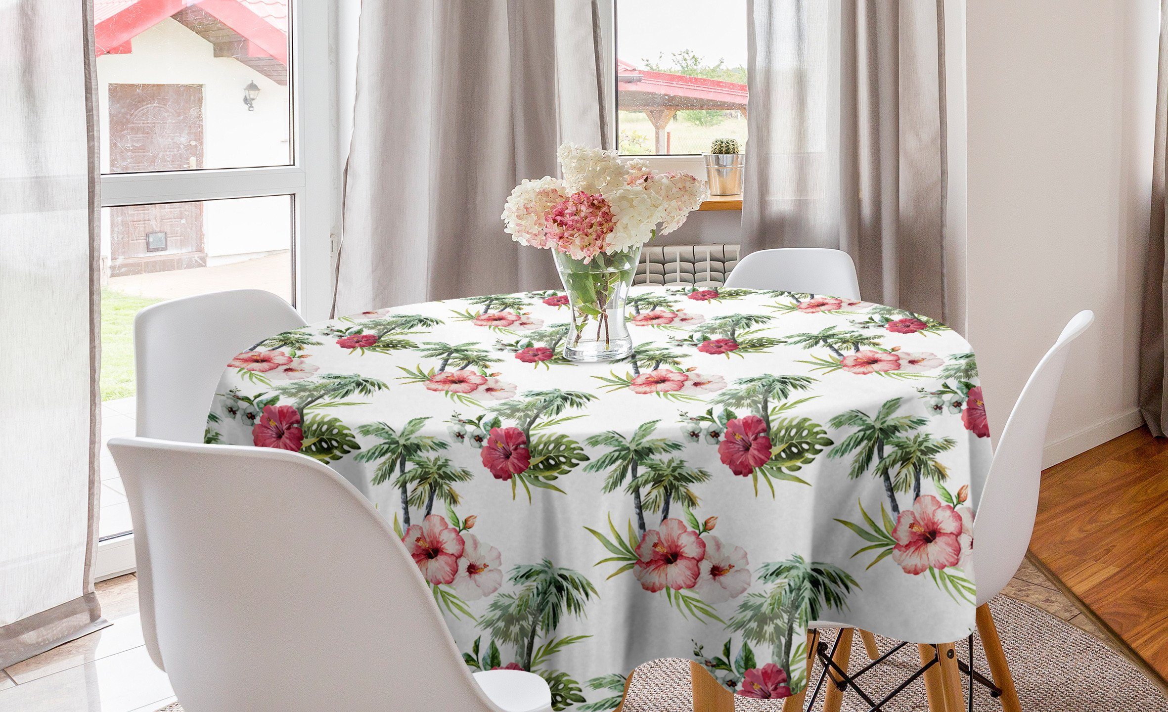 für Palmen Dekoration, Kreis Tischdecke Hawaii Hibiscus Esszimmer Tischdecke Abdeckung Küche Abakuhaus