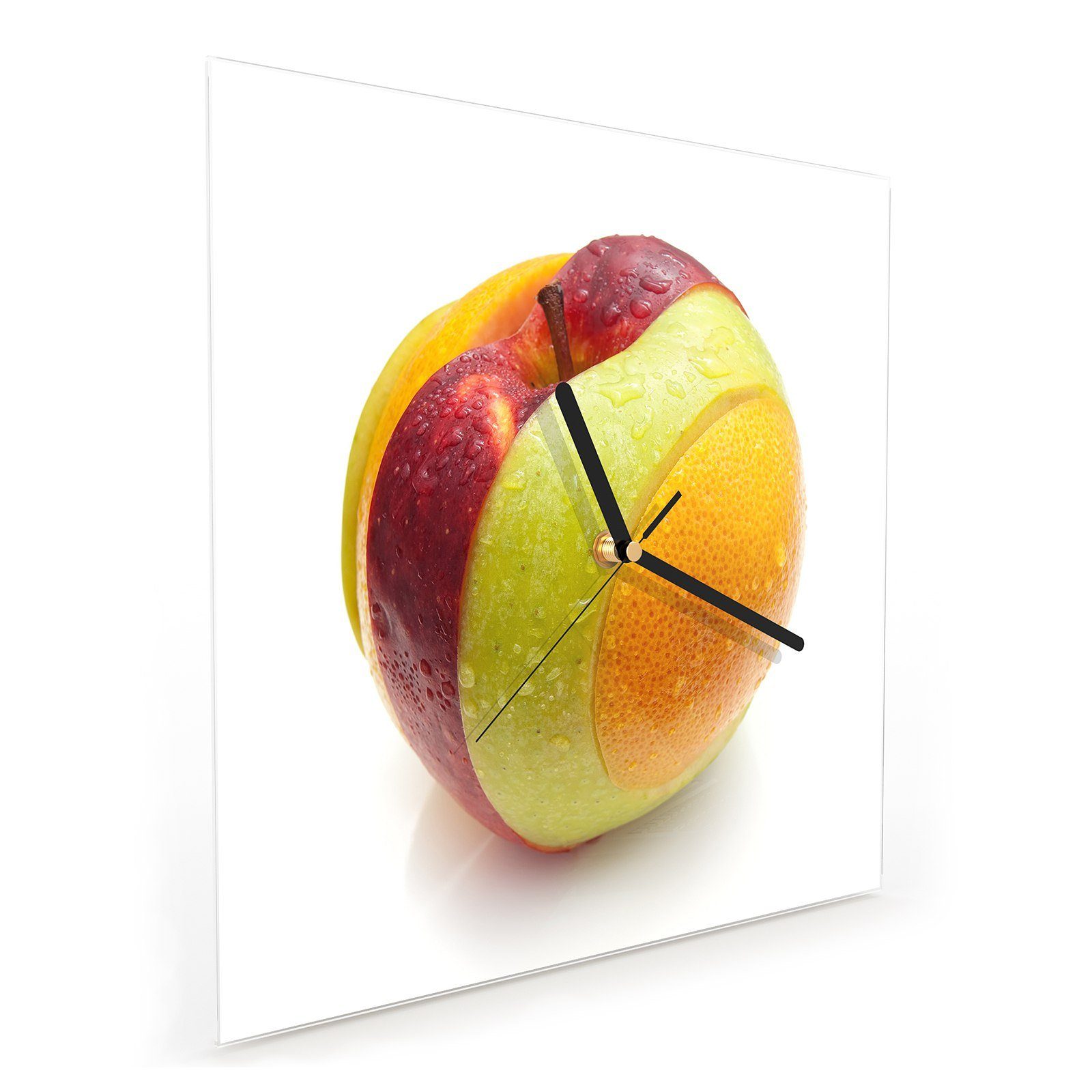 Primedeco Wanduhr Glasuhr Hälften Größe 30 mit in cm mehrere Wanduhr 30 x Wandkunst Motiv Apfel