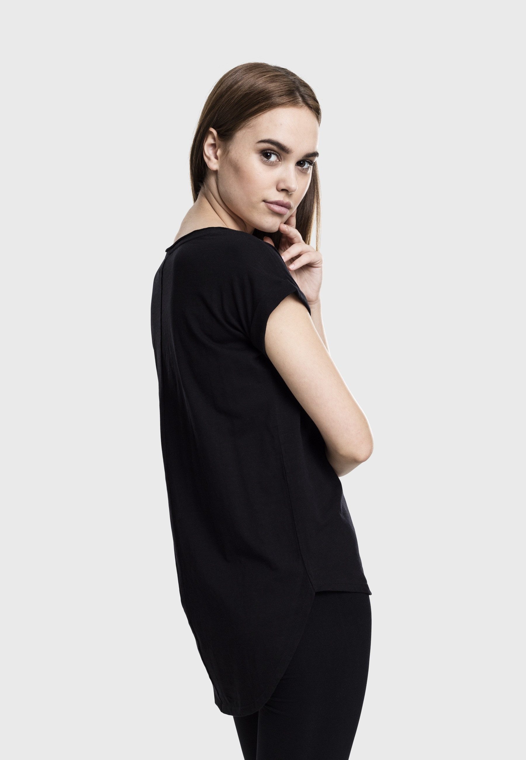 URBAN CLASSICS Kurzarmshirt Urban Classics Damen Ladies Long Back Shaped Slub Tee (1-tlg)