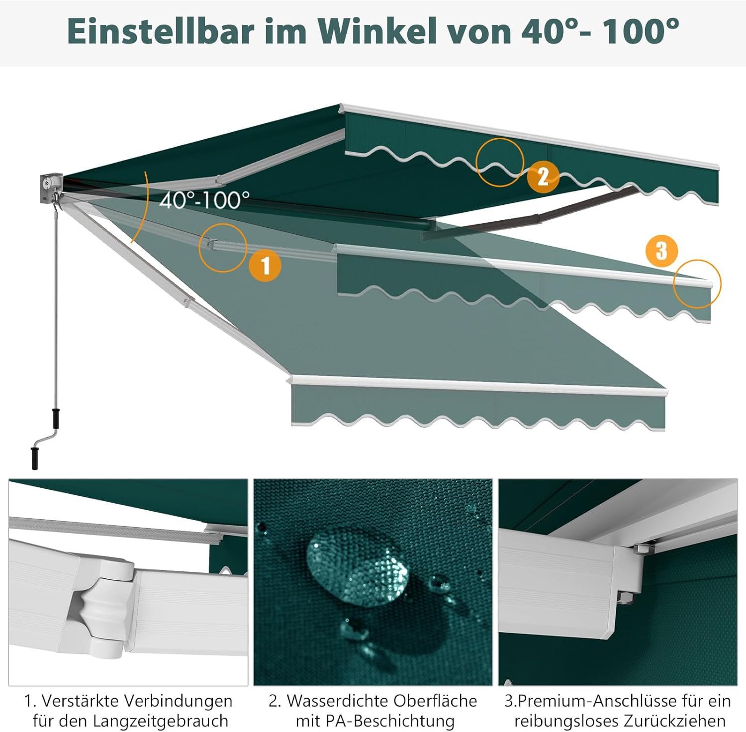 KOMFOTTEU Gelenkarmmarkise Sonnenmarkise mit Handkurbel, 3 günstig online kaufen