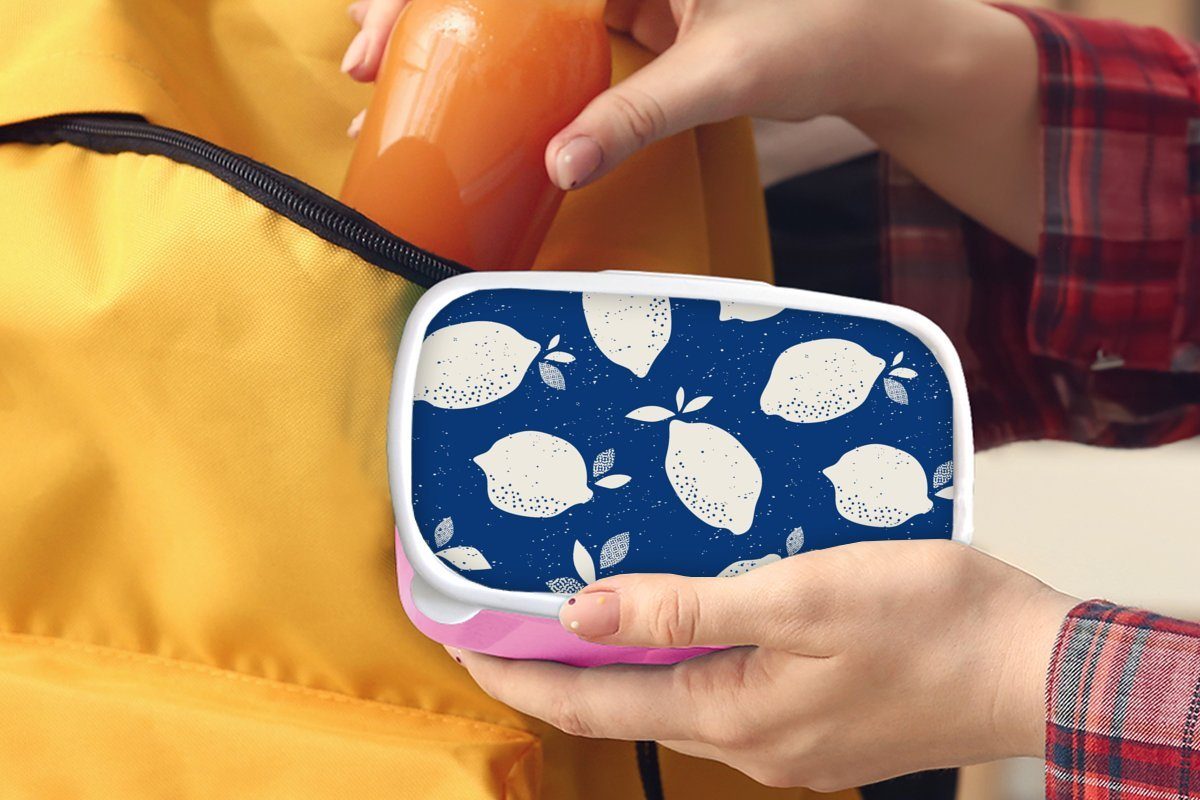 Obst, Kunststoff, Lunchbox Design - - rosa Snackbox, MuchoWow Erwachsene, Brotdose für (2-tlg), Mädchen, Zitrone Brotbox Kinder, Kunststoff