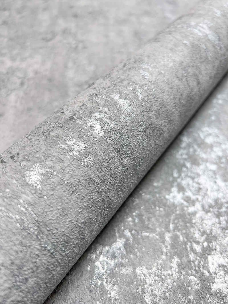 Newroom Vliestapete, Silber Tapete Industrial Beton - Betontapete Grau Loft Modern Zement Putz für Wohnzimmer Schlafzimmer Küche
