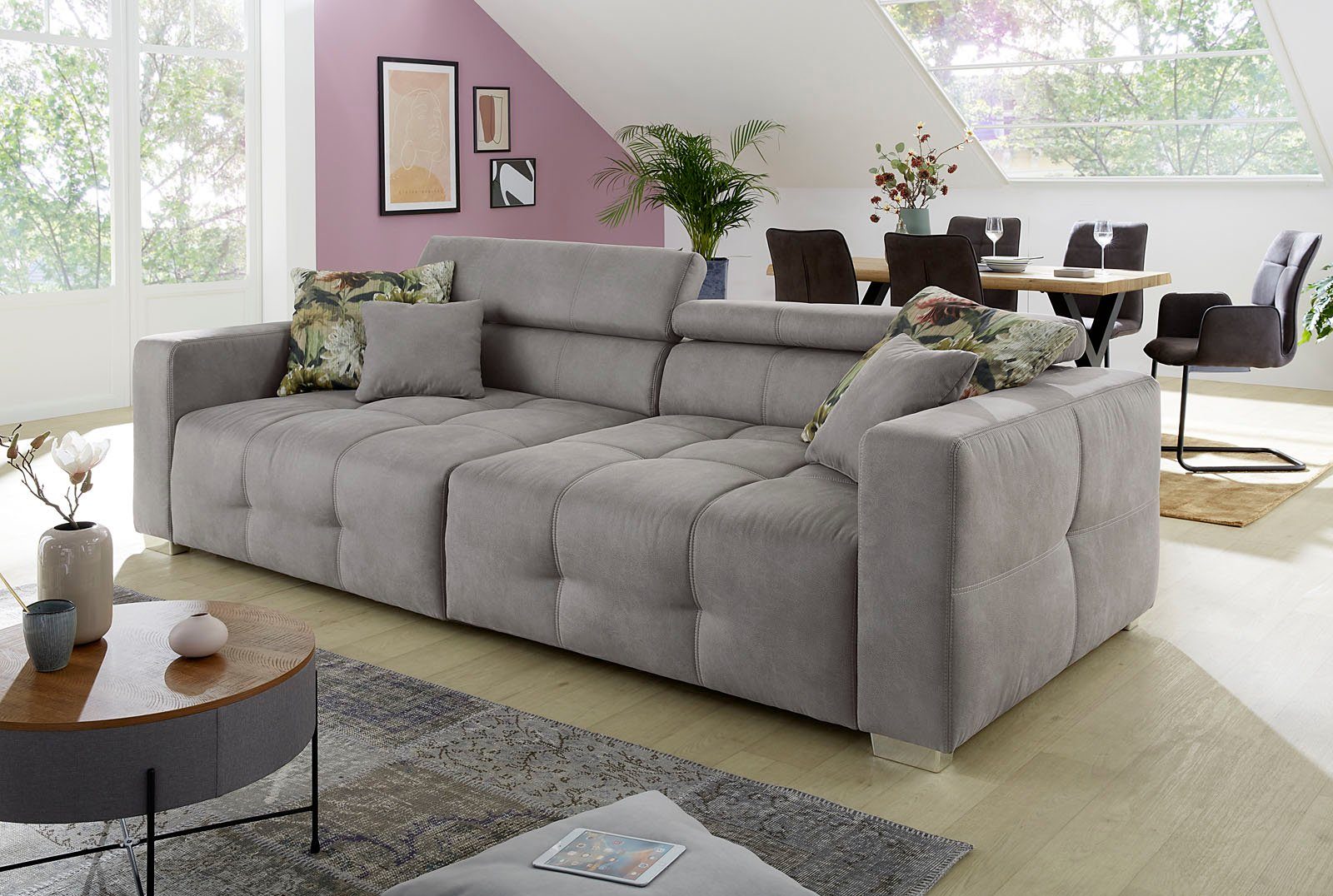 Jockenhöfer Gruppe Big-Sofa Trento, mit Wellenfederung, Sitzkomfort und mehrfach verstellbare Kopfstützen schlamm-braun | Big Sofas