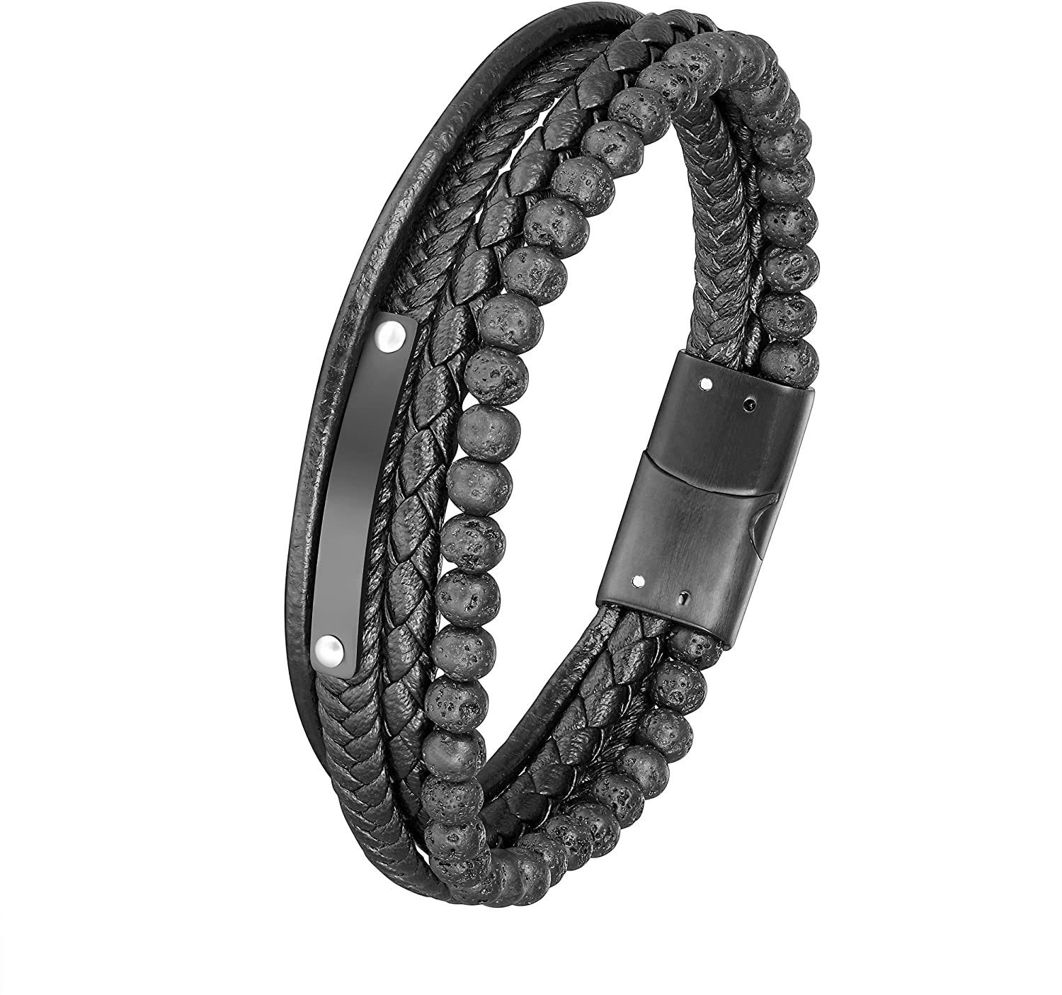 Lederarmband Karisma Männer Mehreihiges Lederarmband Lavasteinen Platte