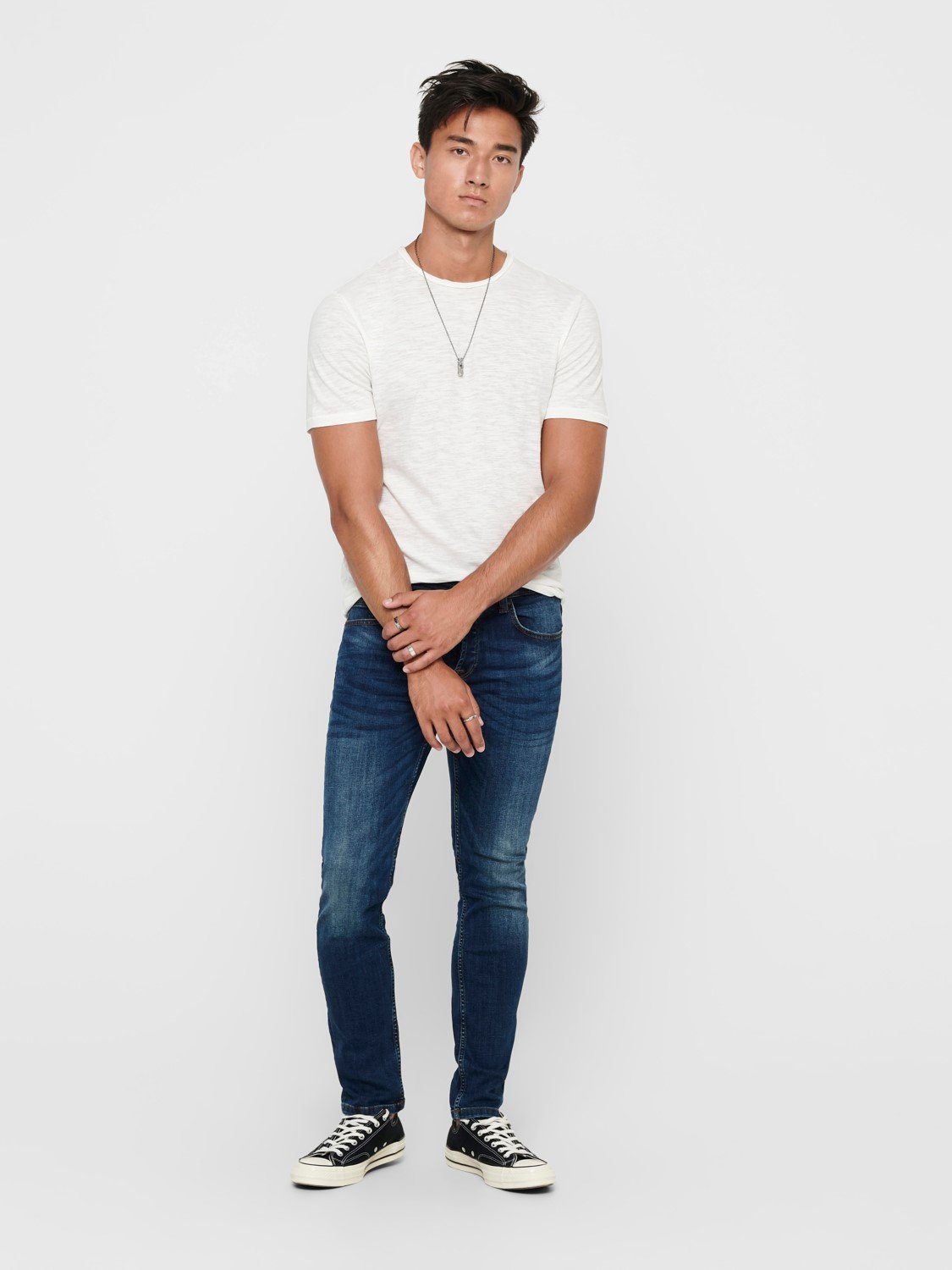 ONLY & SONS Regular-fit-Jeans Regular Fit Jeans Straight Denim Stretch Pants ONSWEFT für Herren (1-tlg) Baumwolle unifarben wärmend Knöpfe Basic-Style