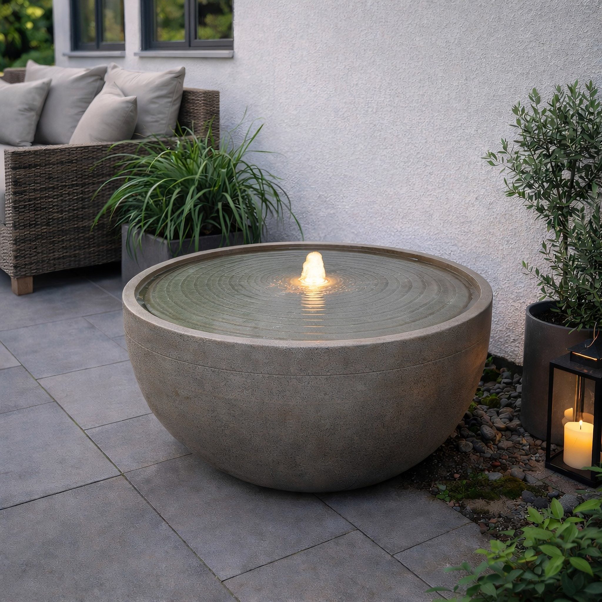 Wacredo Gartenbrunnen Premium Wasserspiel Komplettset Palau, Wasserbecken BxT: 59x59 cm, Gesamtmaß: 59 x 59 x 32cm (L x B x H)