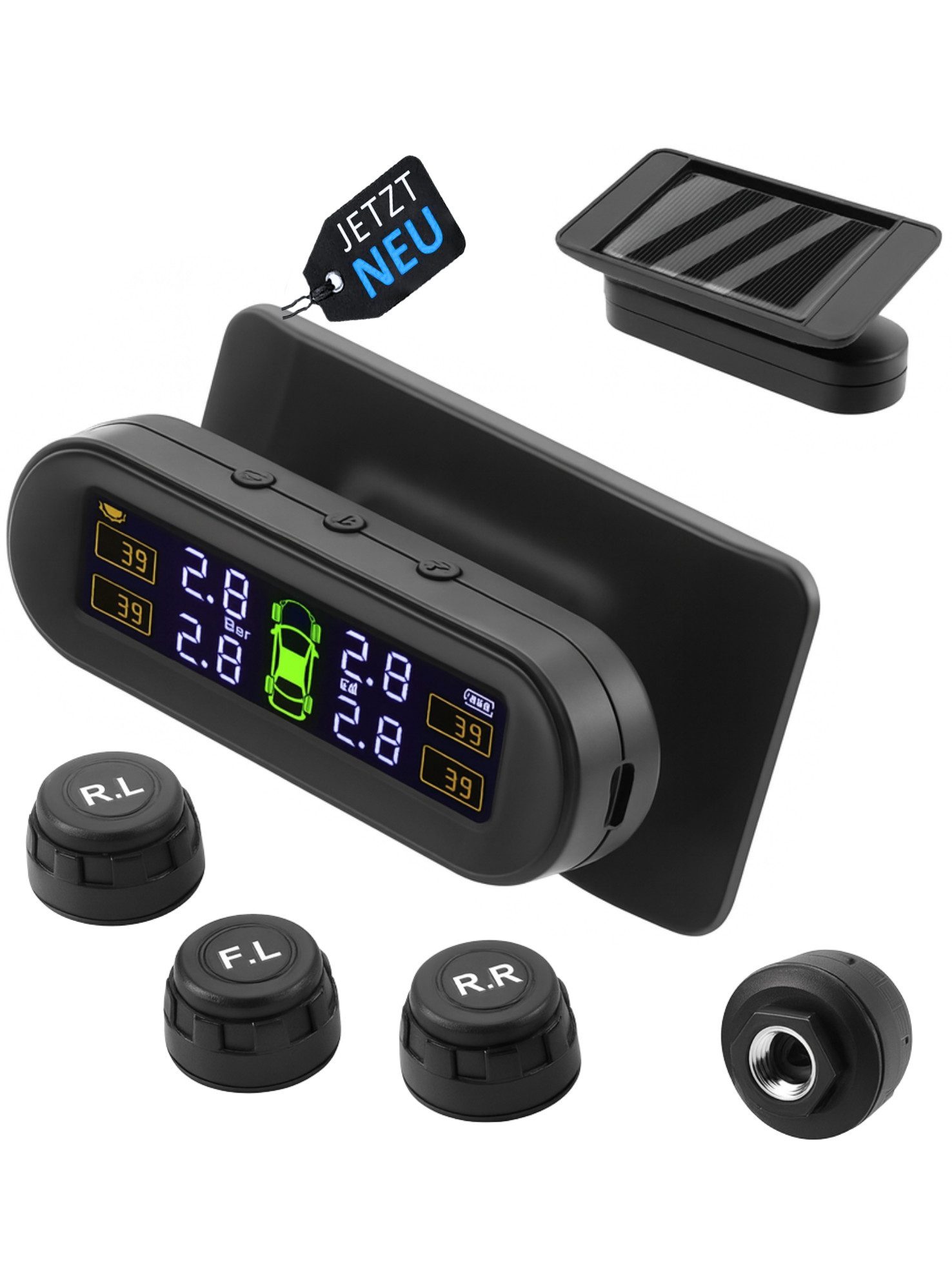 S&T Design Reifendrucksensor Reifendruck Датчики Überwachung System Radkappen Elektrisch, (4 STÜCK), 4 Stück Solar USB Auto Zubehör Kabellos Diebstahlschutz