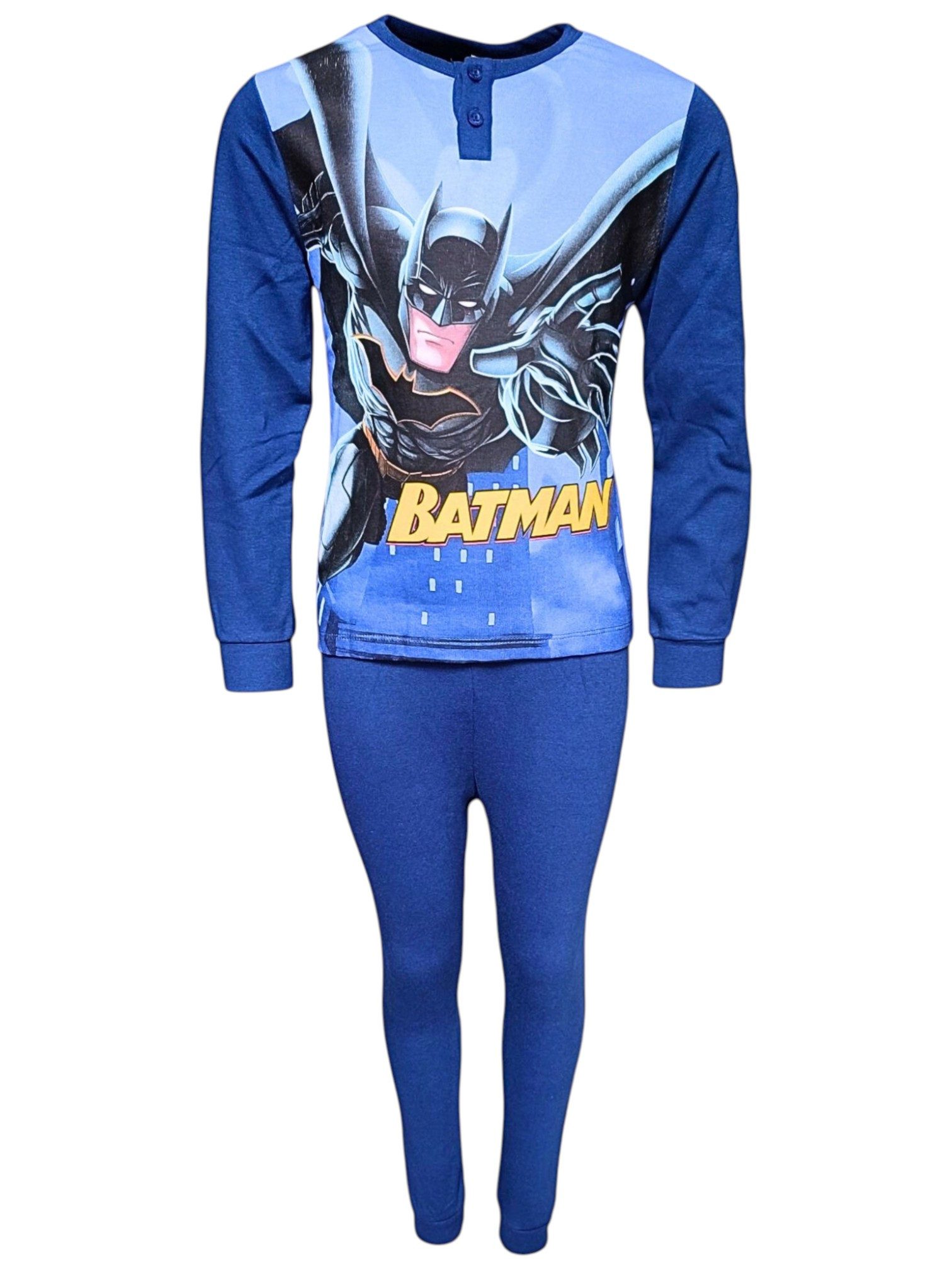 Batman Schlafanzug mit großem Batman- Print (2 tlg) Jungen Pyjama langarm Gr. 98-128 cm