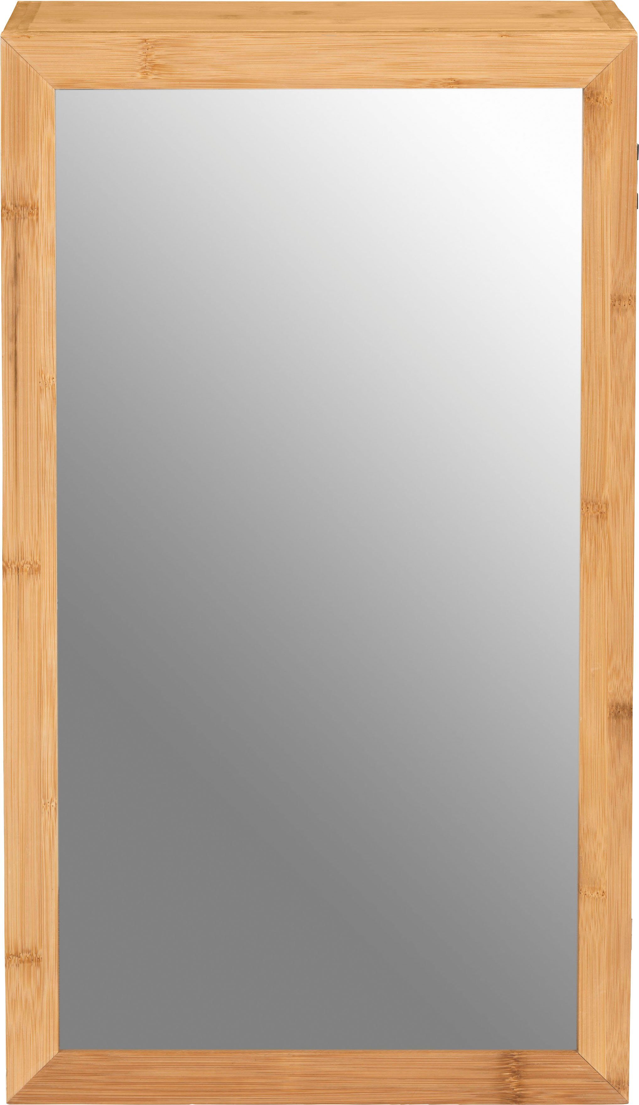 WENKO Badregal Bambusa, zwei und Spiegel, Magnetverschluss mit Mittelböden
