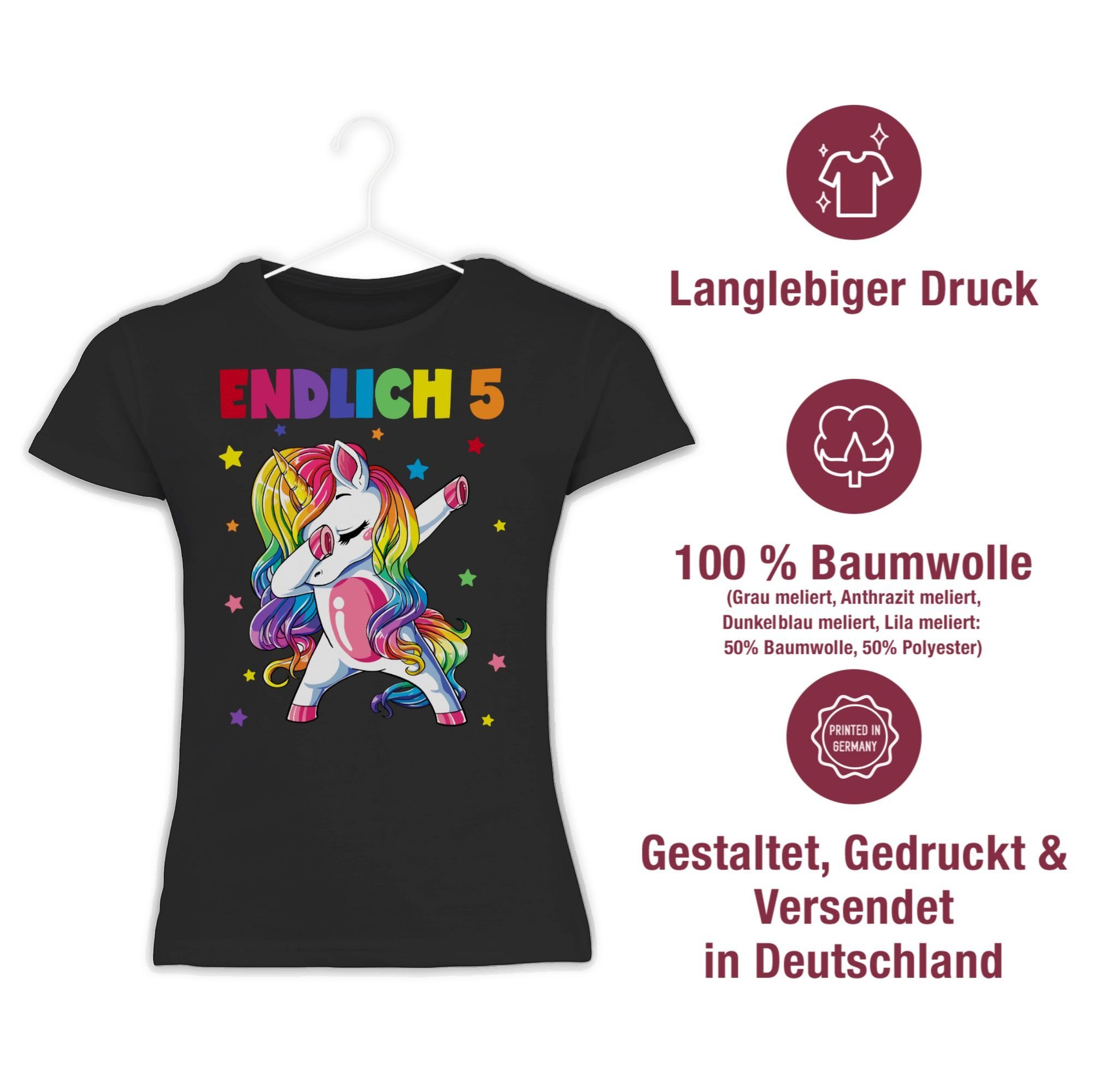 Shirtracer T-Shirt Endlich 5 Jahre Fünf Schwarz 1 Geburtstag Einhorn 5. Jahre Dabbing 