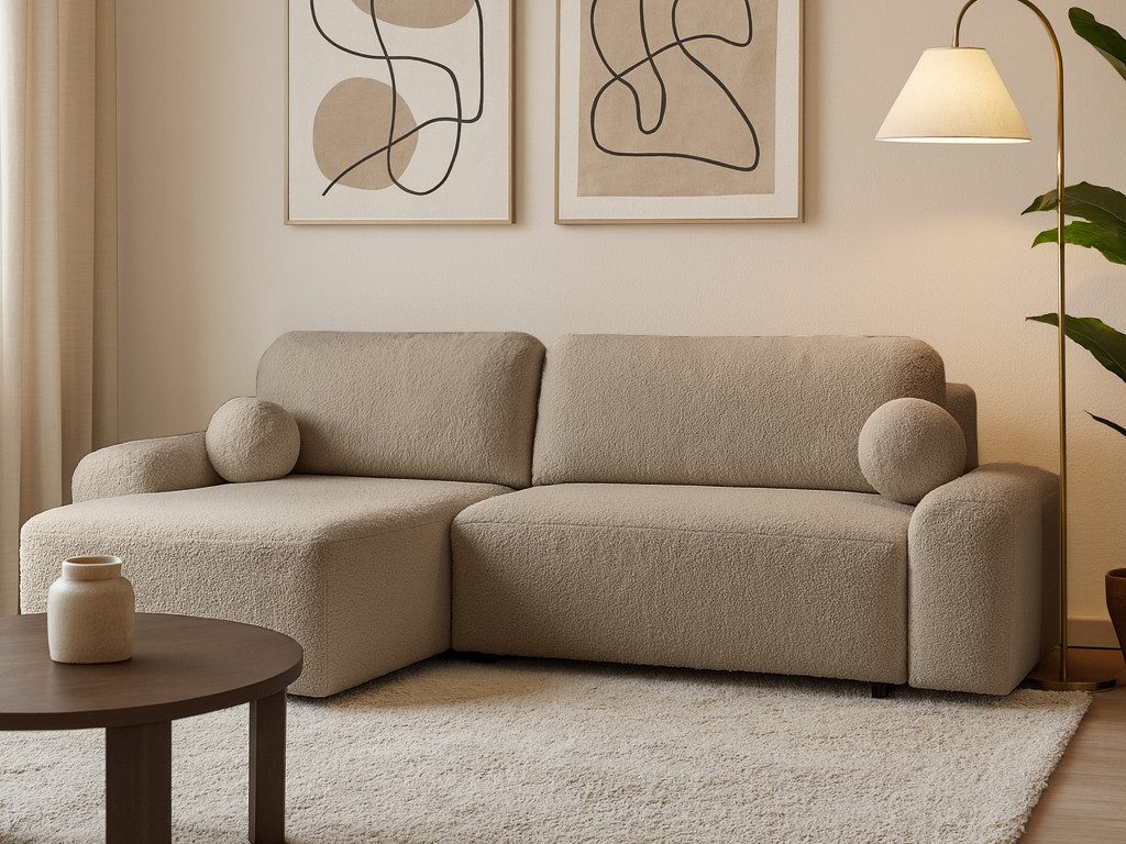 Beautysofa Ecksofa Noel mit universelle Ottomane, mit Bettfunktion und Bettkasten