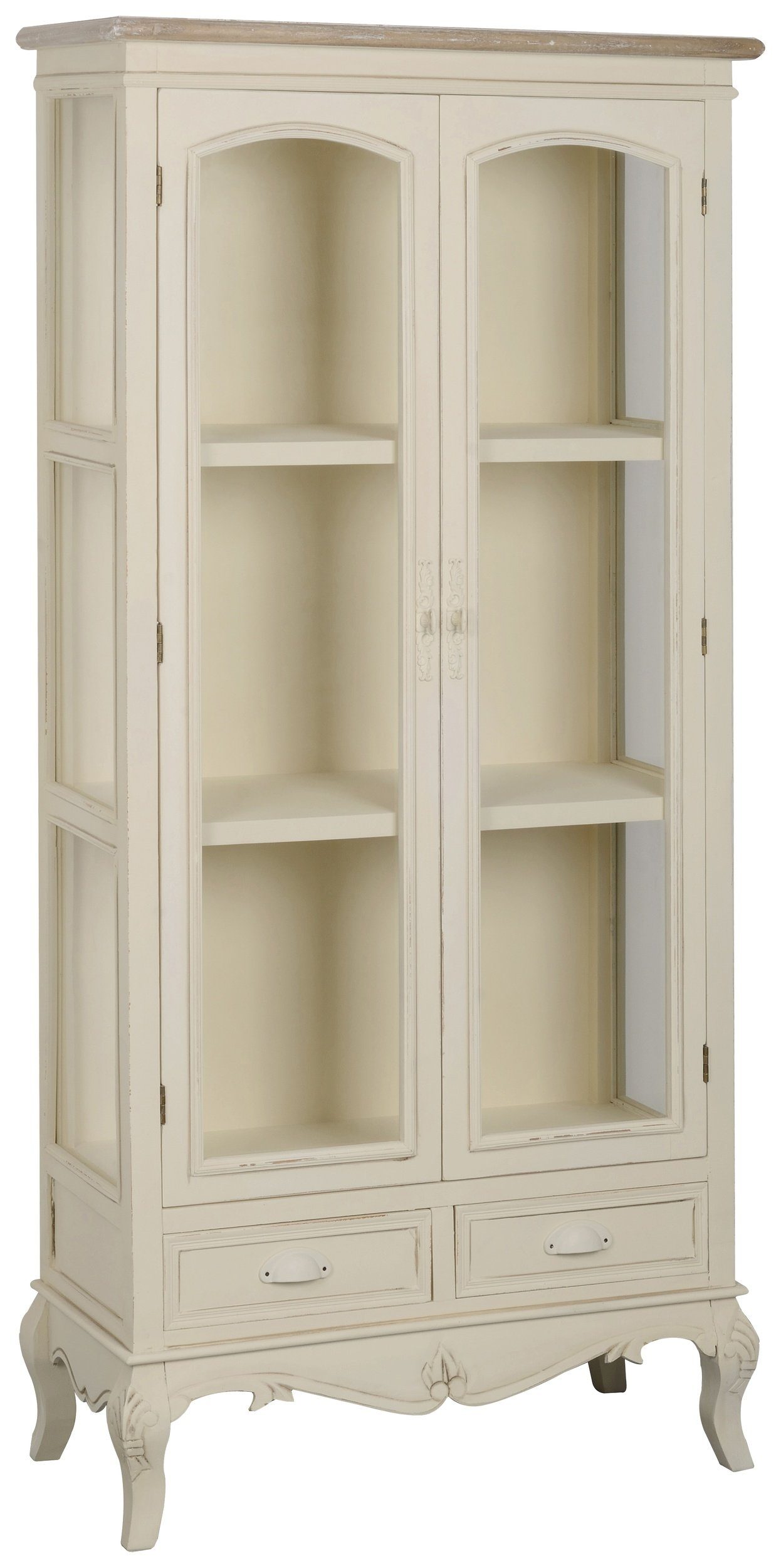99rooms Vitrine Rimini Pappel Creme (Standvitrine, Glasvitrine) Glaselemente, mit Schubladen, Landhausstil