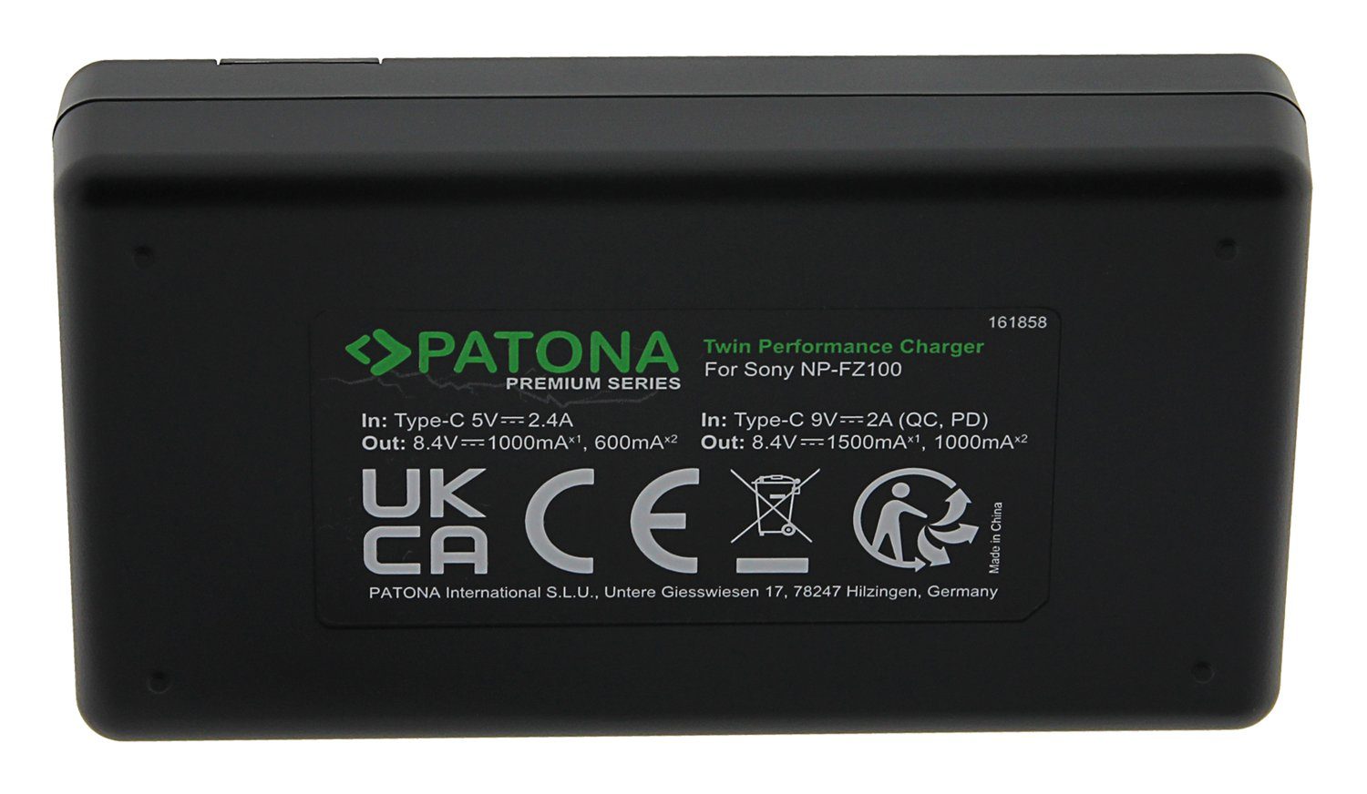 Patona USB-C Ladegerät für die Sony Alpha 7 III / 7R III / 6600 und Alpha 9 Batterie, USB-C Nylonkabel inclusive