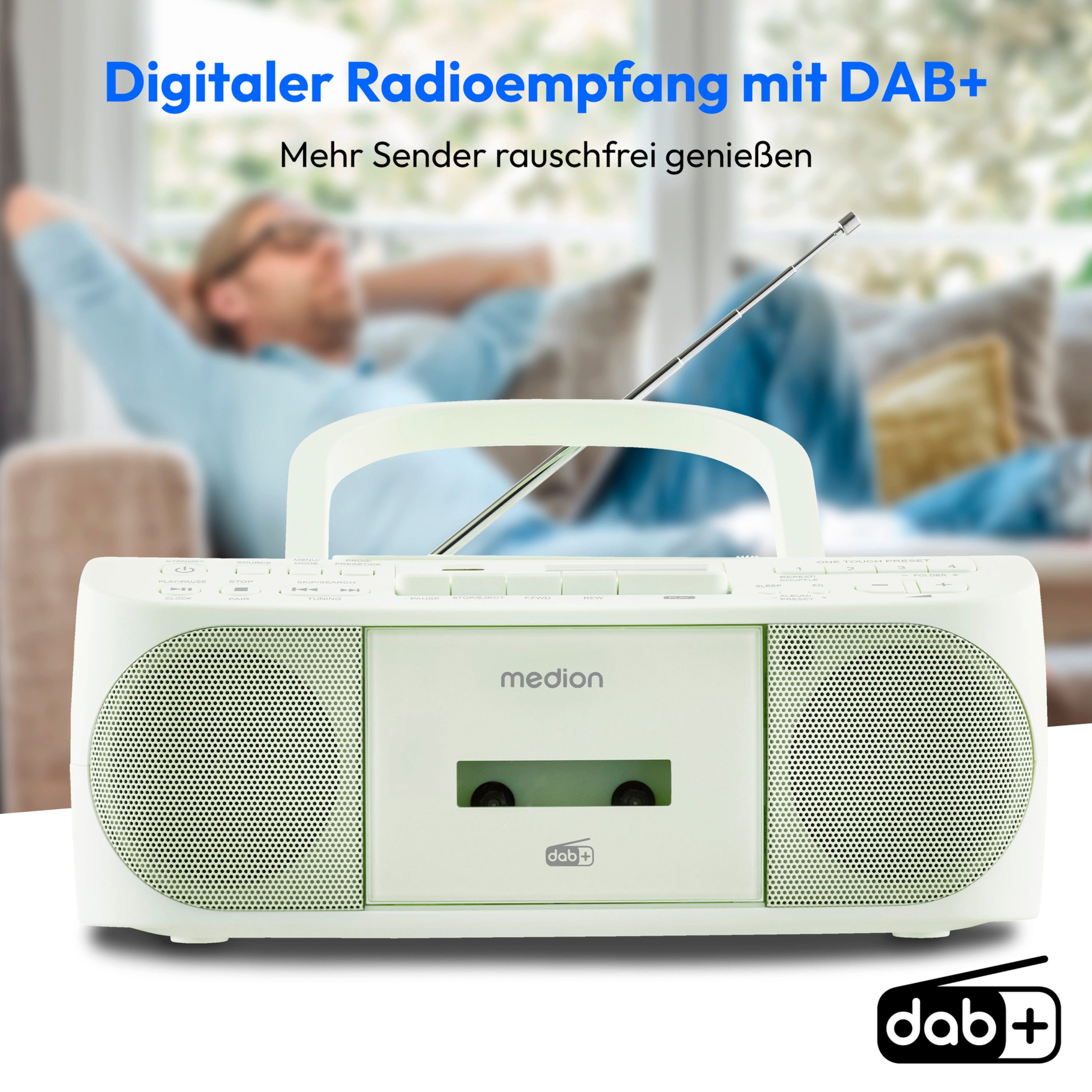 Medion® Boombox MEDION® LIFE® DRX-1 Plus (MD400003) Radio (AM- / FM- Tuner, MW / UKW mit RDS, 3 W, Bluetooth® 5.4, AUX-In, Batteriebetrieb: 6 x 1,5 V, Kopfhöreranschluss)
