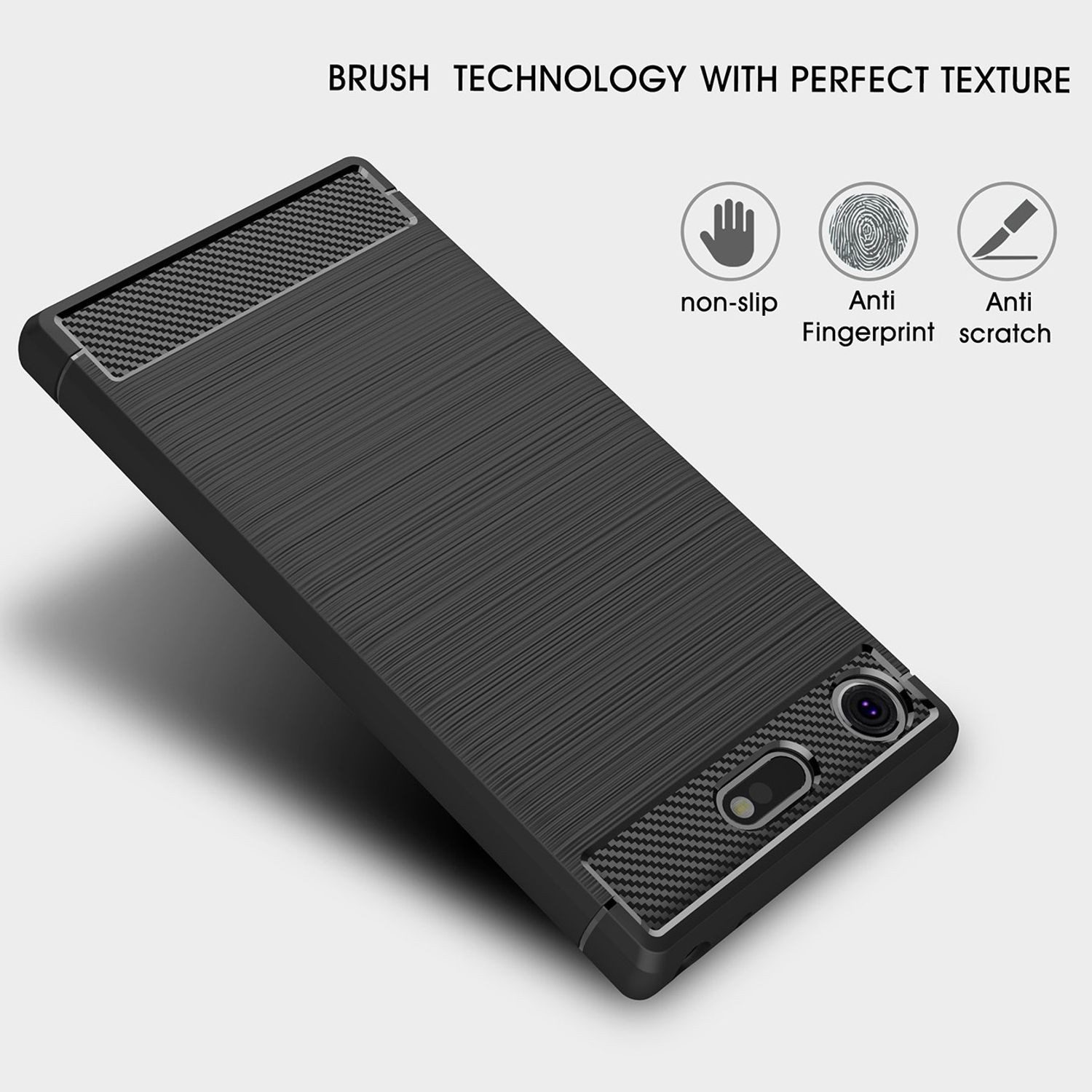 Nalia Smartphone-Hülle Sony Xperia XZ1 Compact 11,7 cm (4,6 Zoll), Carbon Look Silikon Hülle / Matt Schwarz / Rutschfest / Karbon Optik